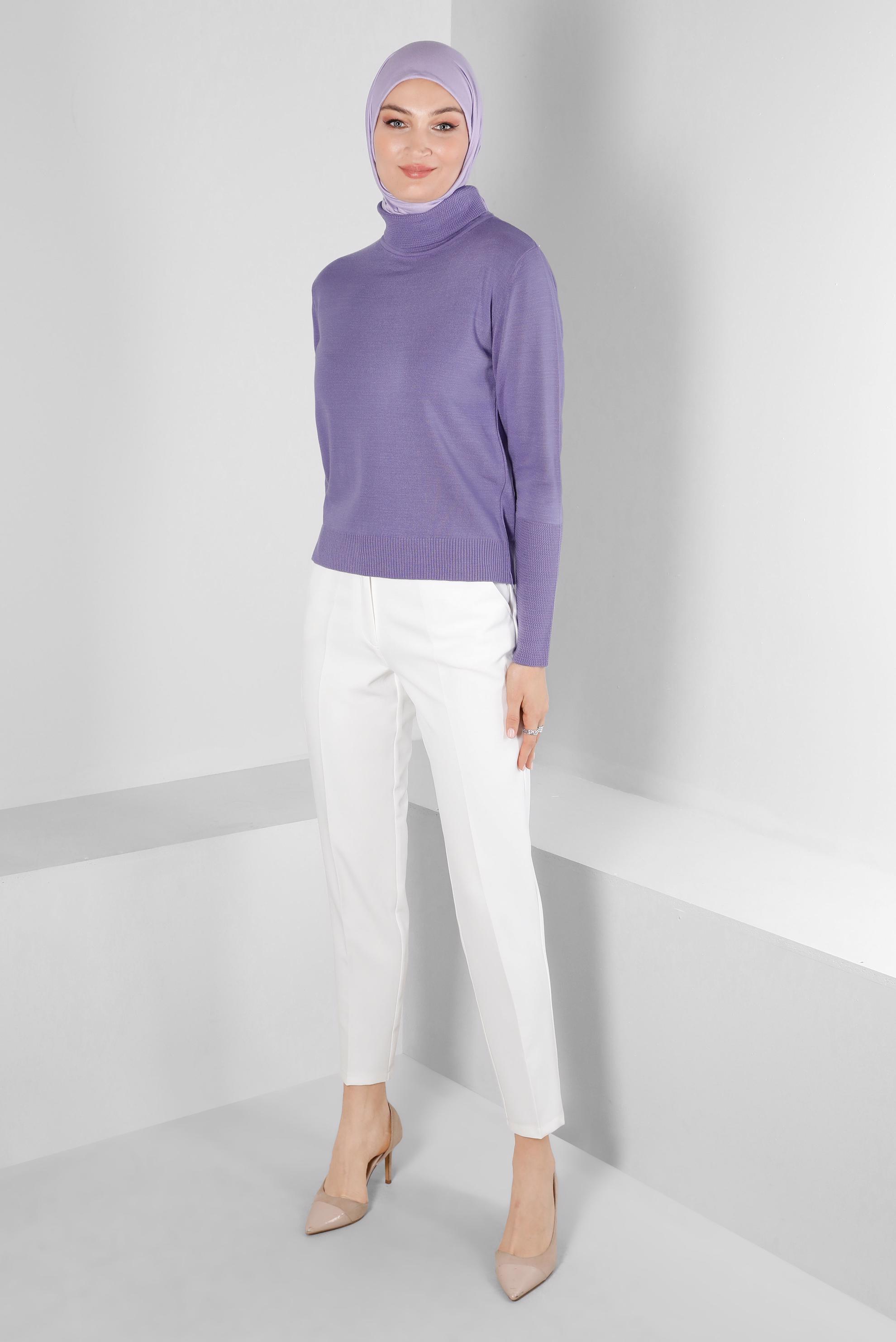 Hijab clothing PURPLE KNITWEAR SWEATER WITH PATTERNED CUFFS 43189