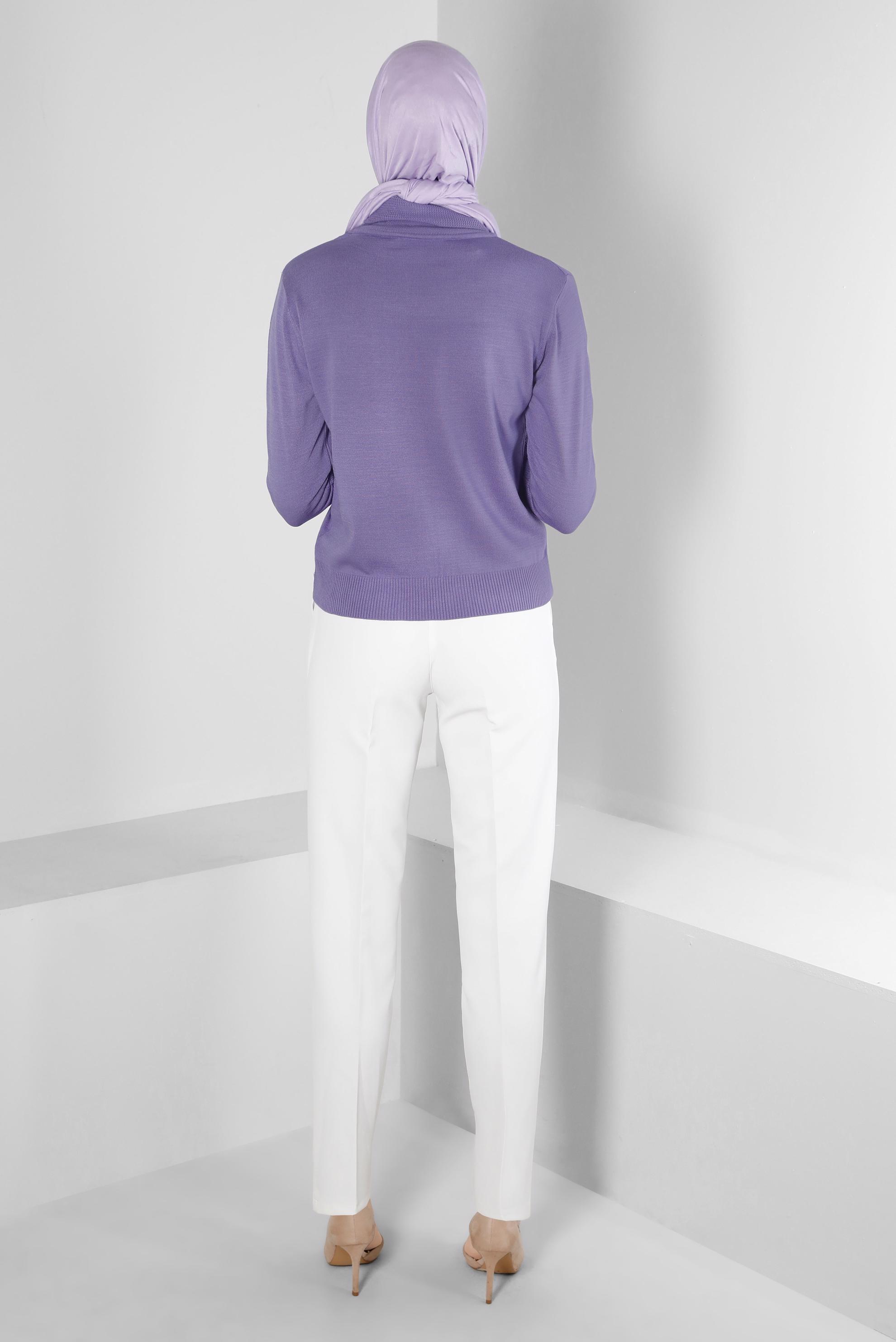 Hijab clothing PURPLE KNITWEAR SWEATER WITH PATTERNED CUFFS 43189