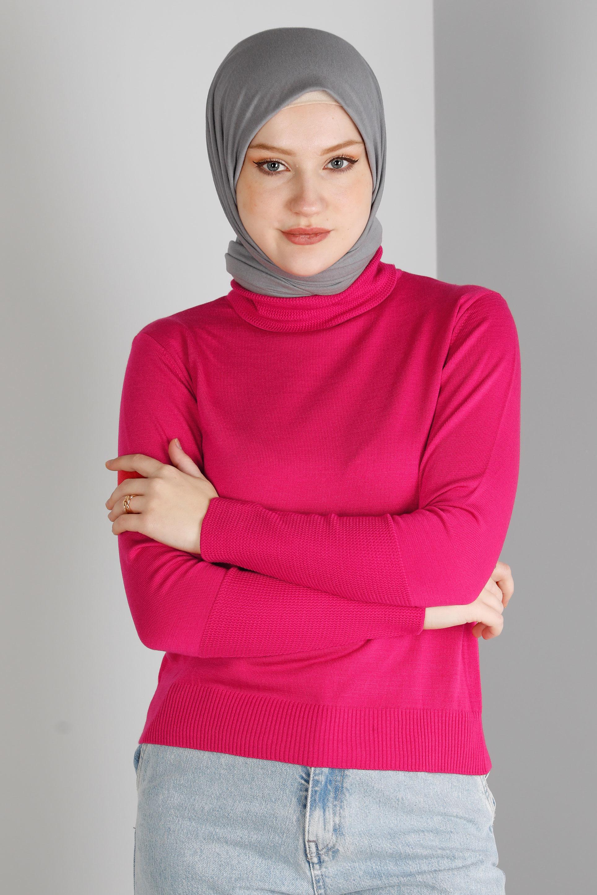 Hijab clothing FUCHSIA KNITWEAR SWEATER WITH PATTERNED CUFFS 43189