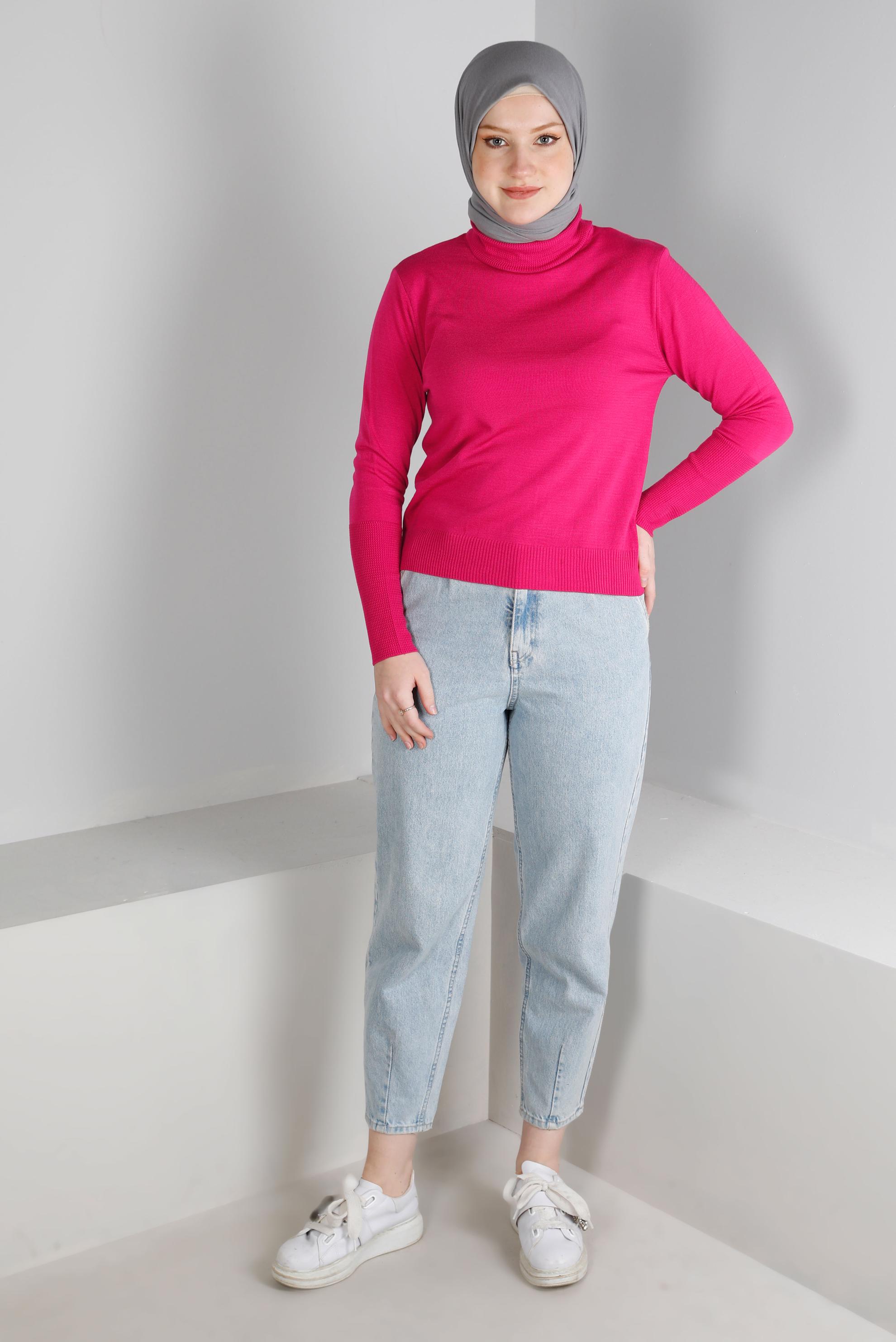 Hijab clothing FUCHSIA KNITWEAR SWEATER WITH PATTERNED CUFFS 43189