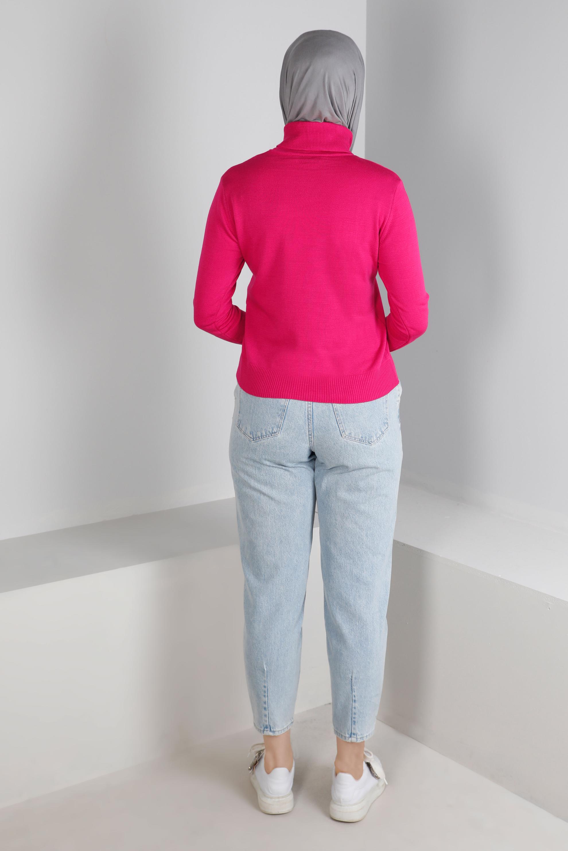 Hijab clothing FUCHSIA KNITWEAR SWEATER WITH PATTERNED CUFFS 43189