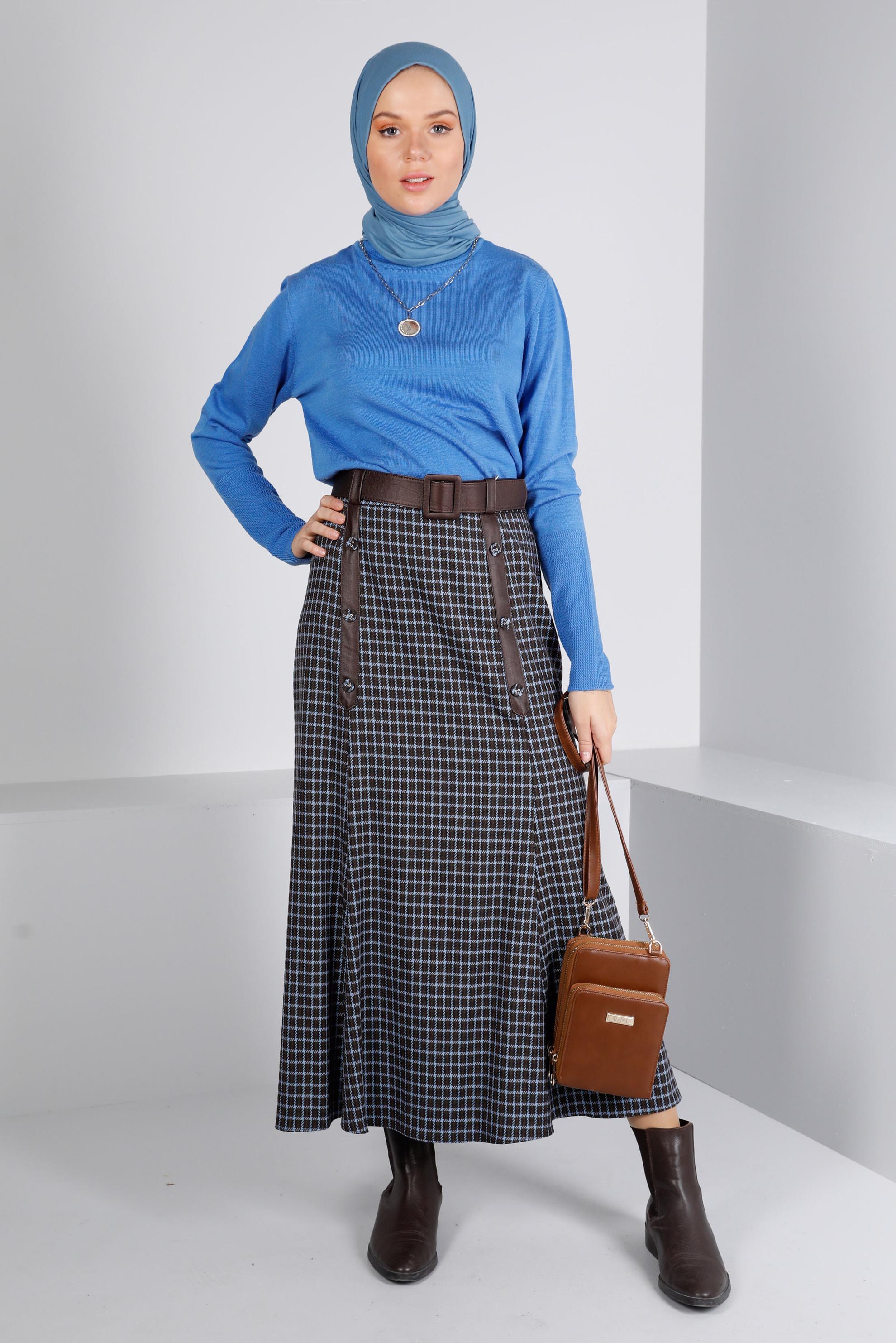 Hijab clothing BLUE KNITWEAR SWEATER WITH PATTERNED CUFFS 43189