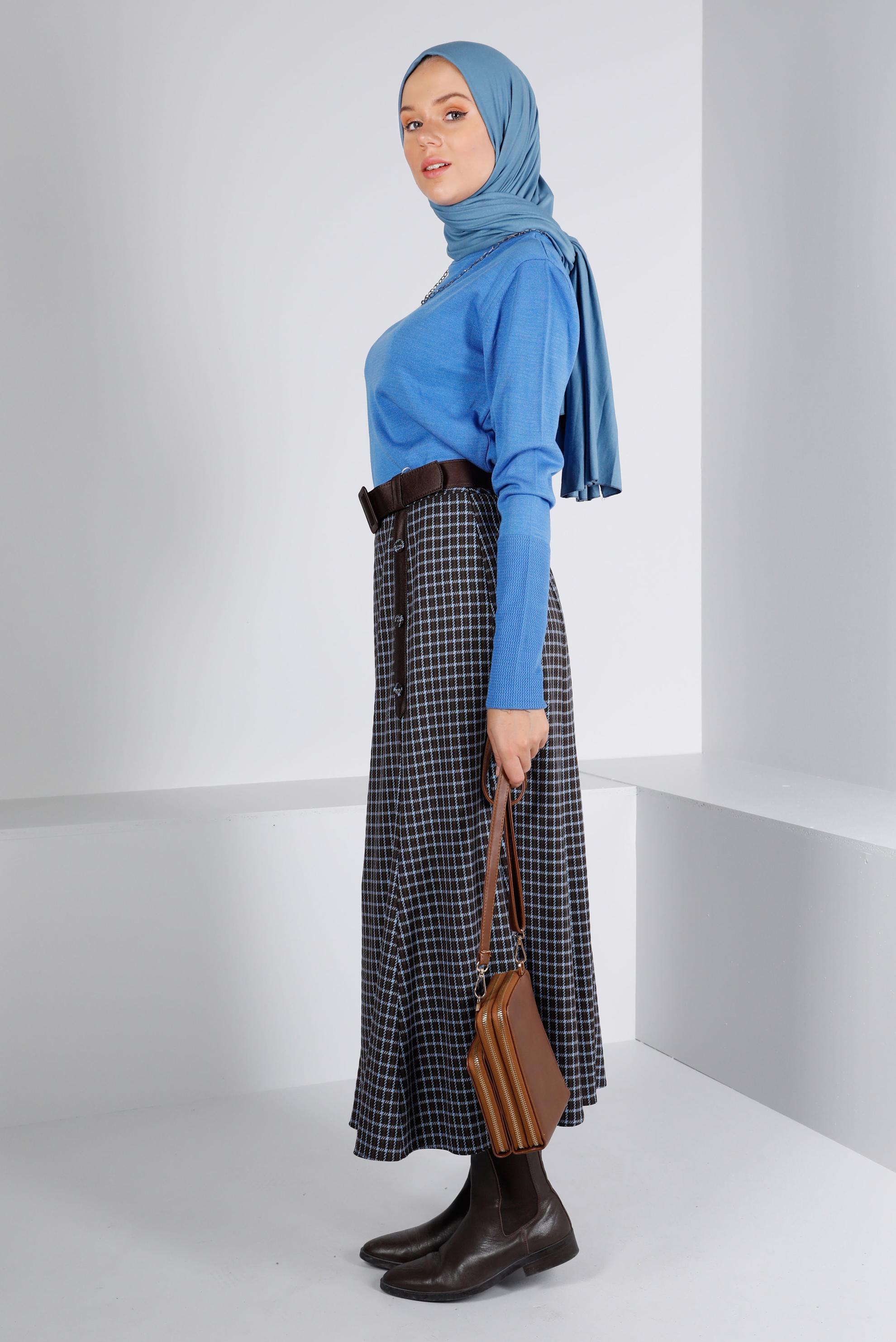 Hijab clothing BLUE KNITWEAR SWEATER WITH PATTERNED CUFFS 43189