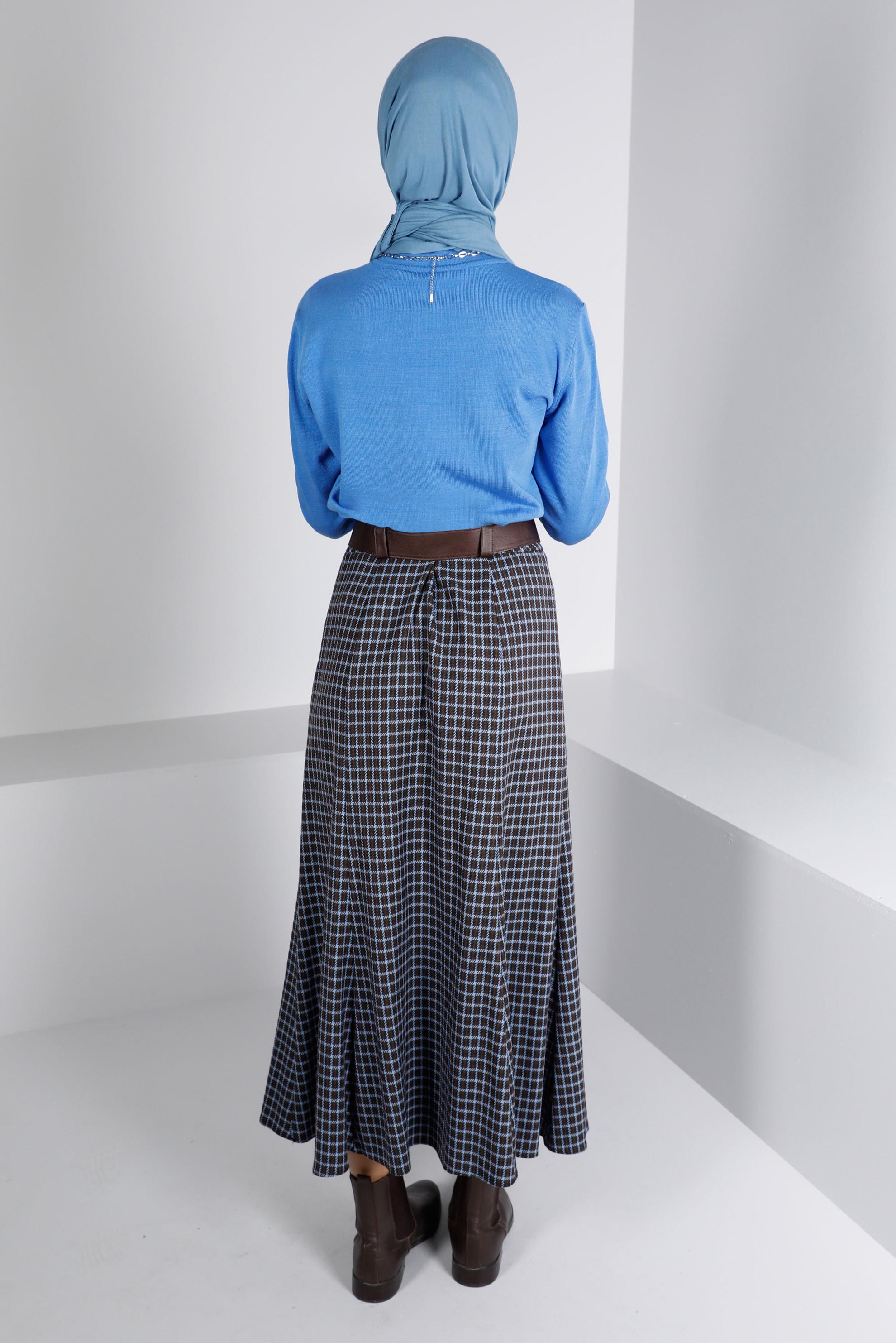 Hijab clothing BLUE KNITWEAR SWEATER WITH PATTERNED CUFFS 43189