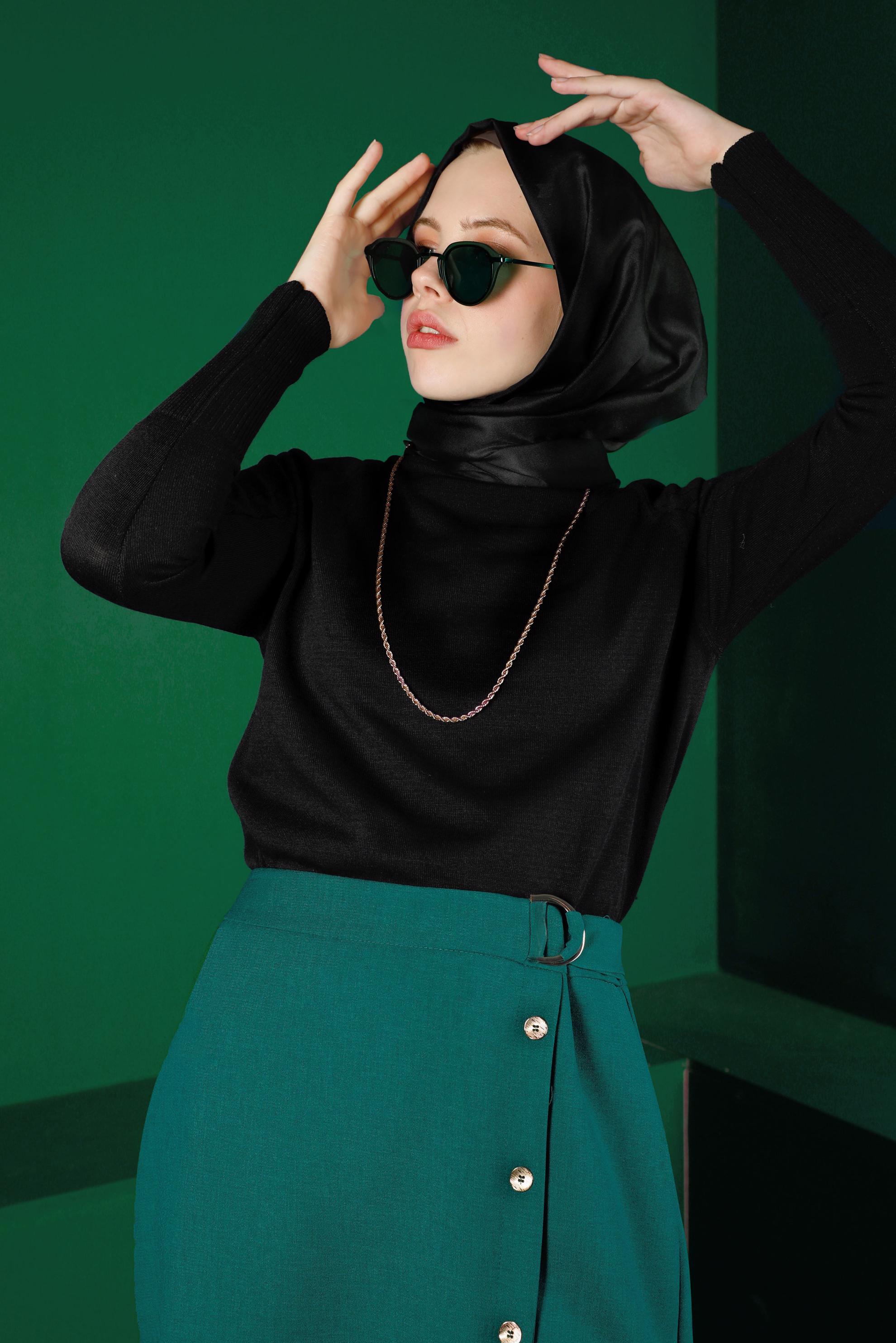 Tesettür giyim SİYAH BASIC TRİKO KAZAK 43190