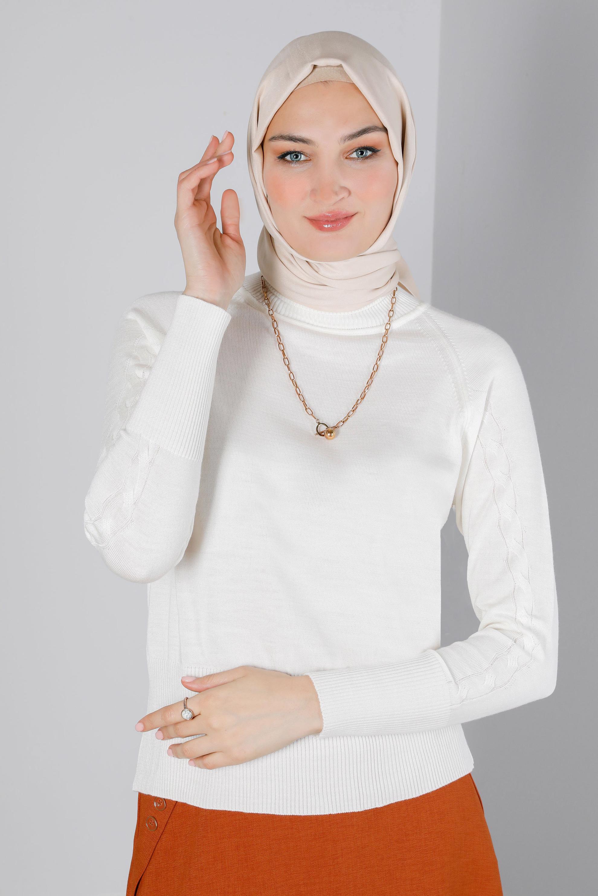 Tesettür giyim BEYAZ BASIC TRİKO KAZAK 43190
