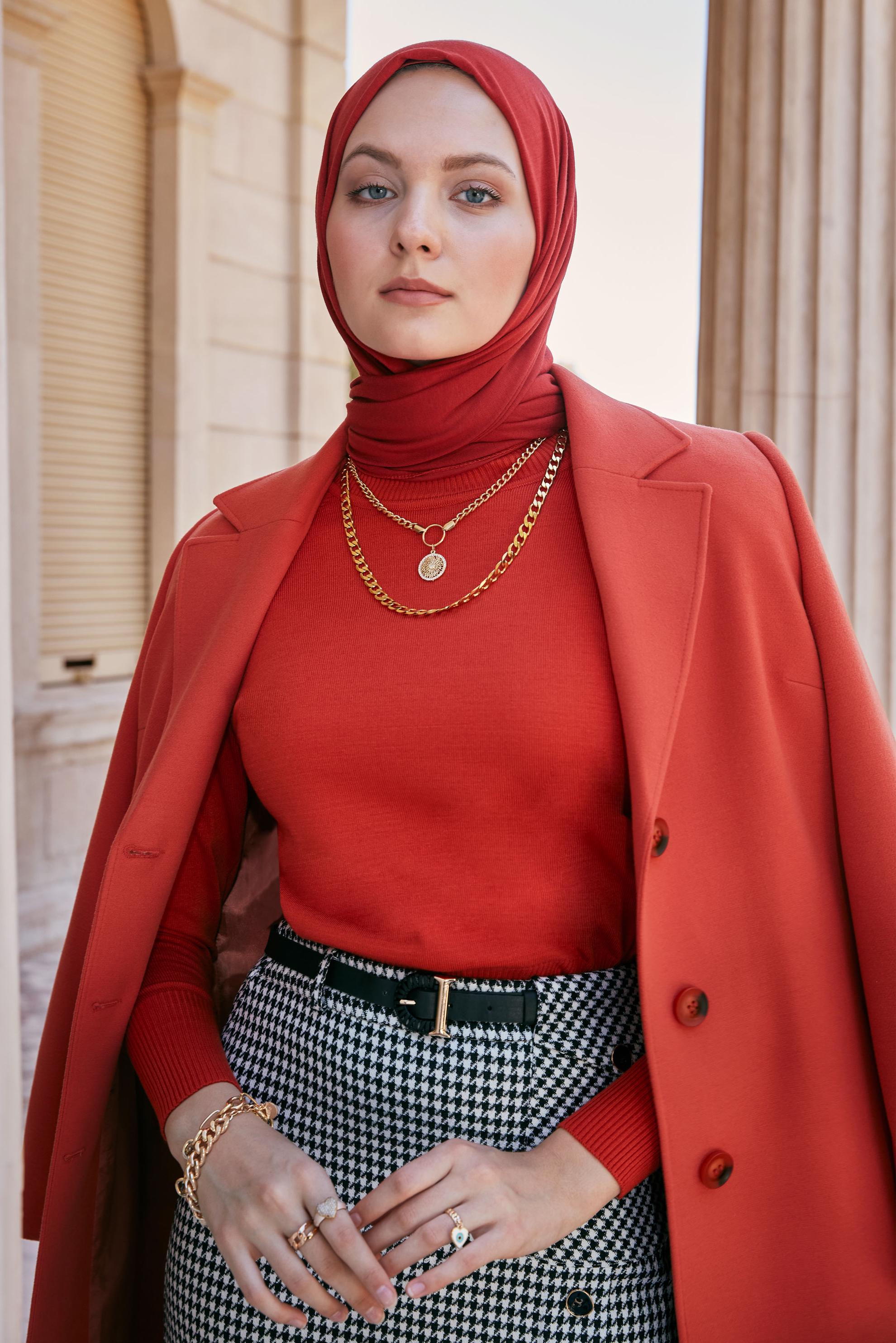 Tesettür giyim KIRMIZI BASIC TRİKO KAZAK 43190