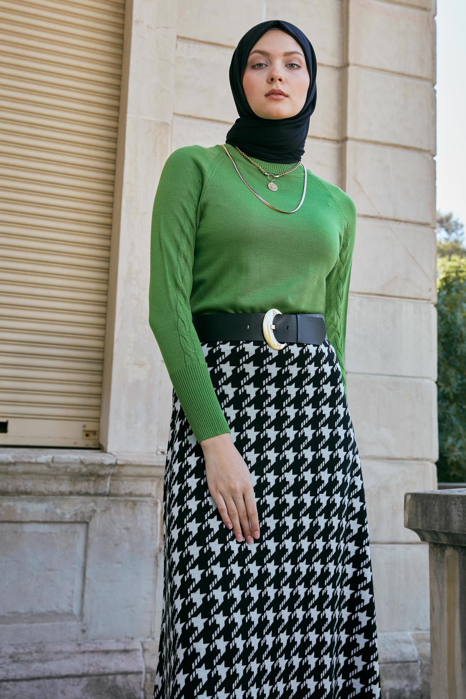 Tesettür giyim YEŞİL BASIC TRİKO KAZAK 43190