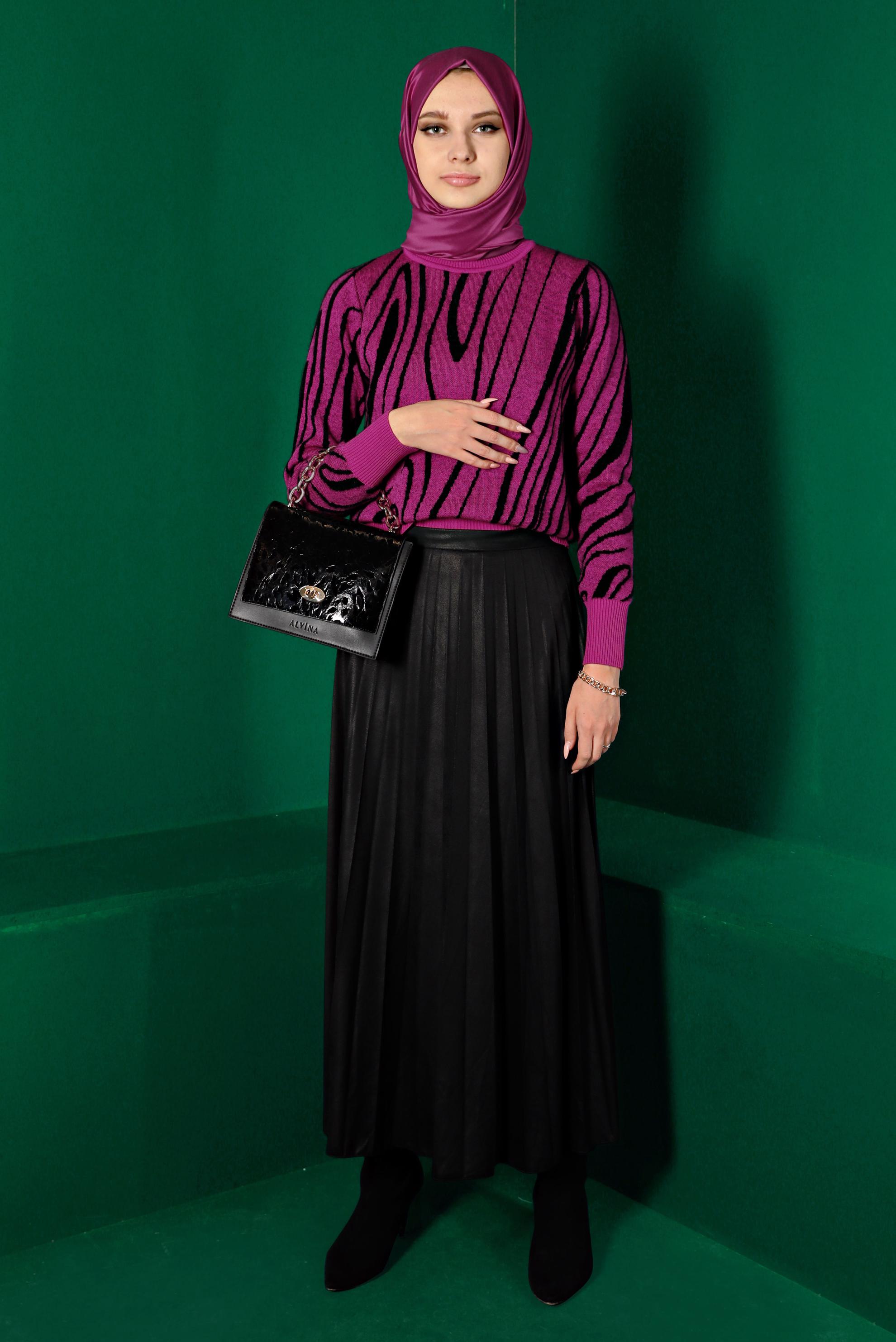 Vêtements hijab FUCHSIA PULL EN MAILLE À MOTIF COL ROULÉ 43191