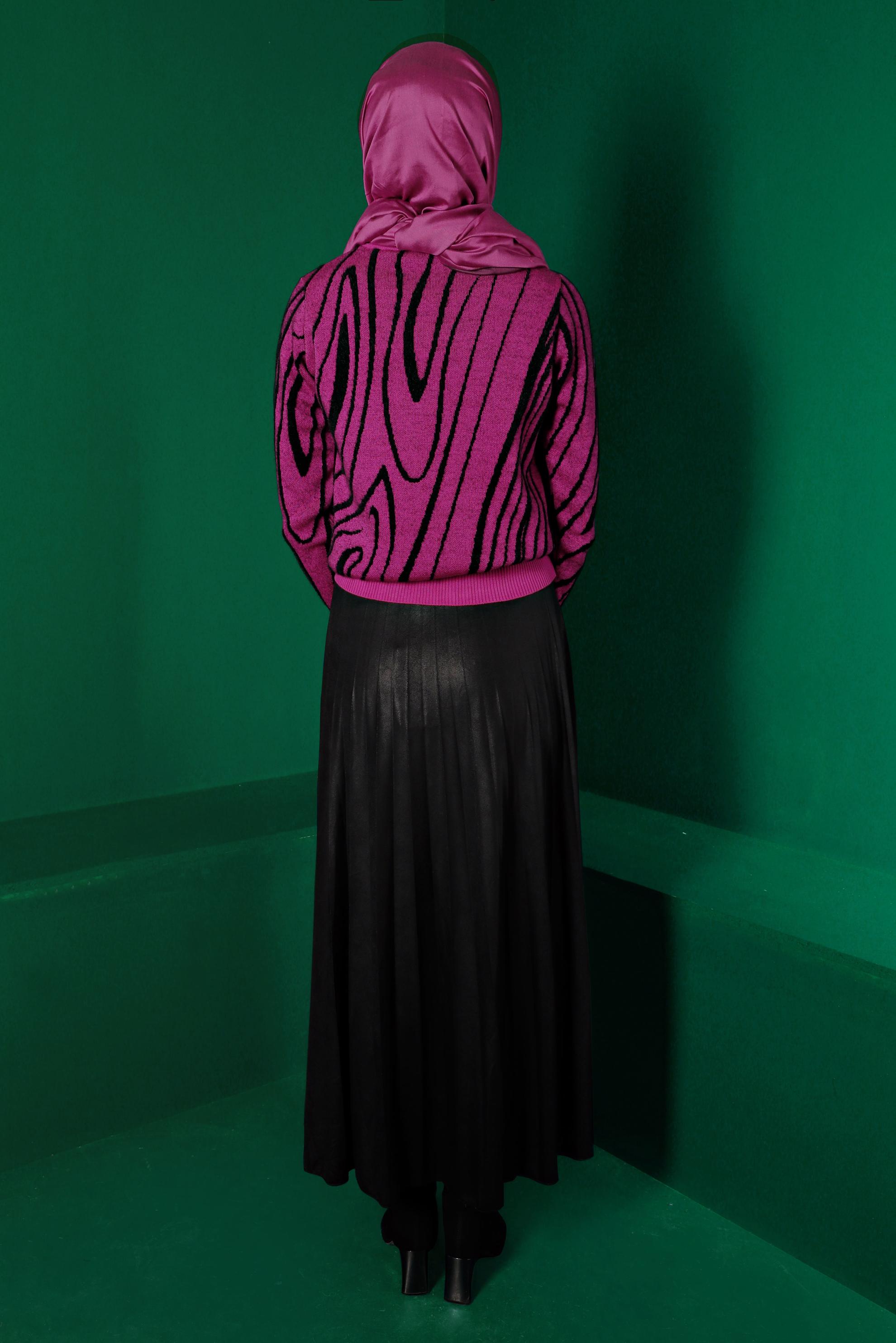 Vêtements hijab FUCHSIA PULL EN MAILLE À MOTIF COL ROULÉ 43191