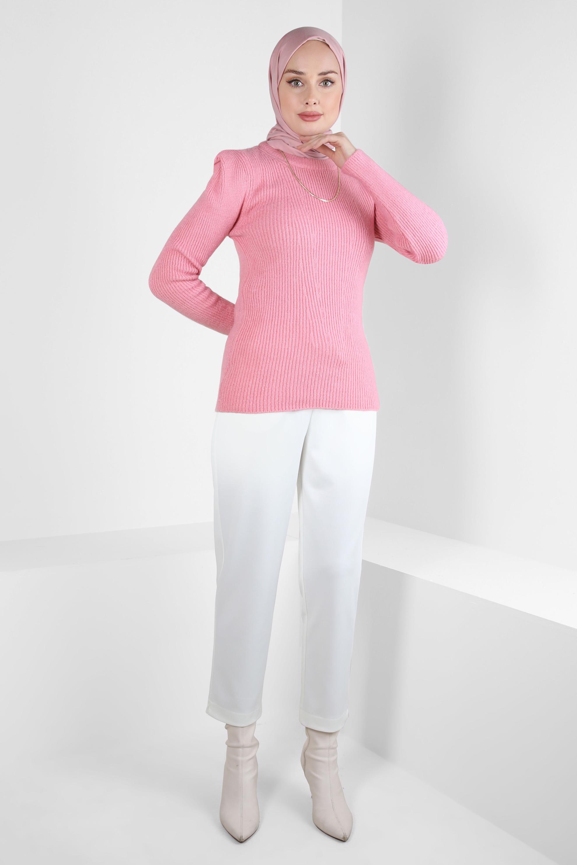 Tesettür giyim PUDRA VATKA GÖRÜNÜMLÜ TRİKO KAZAK 43192 