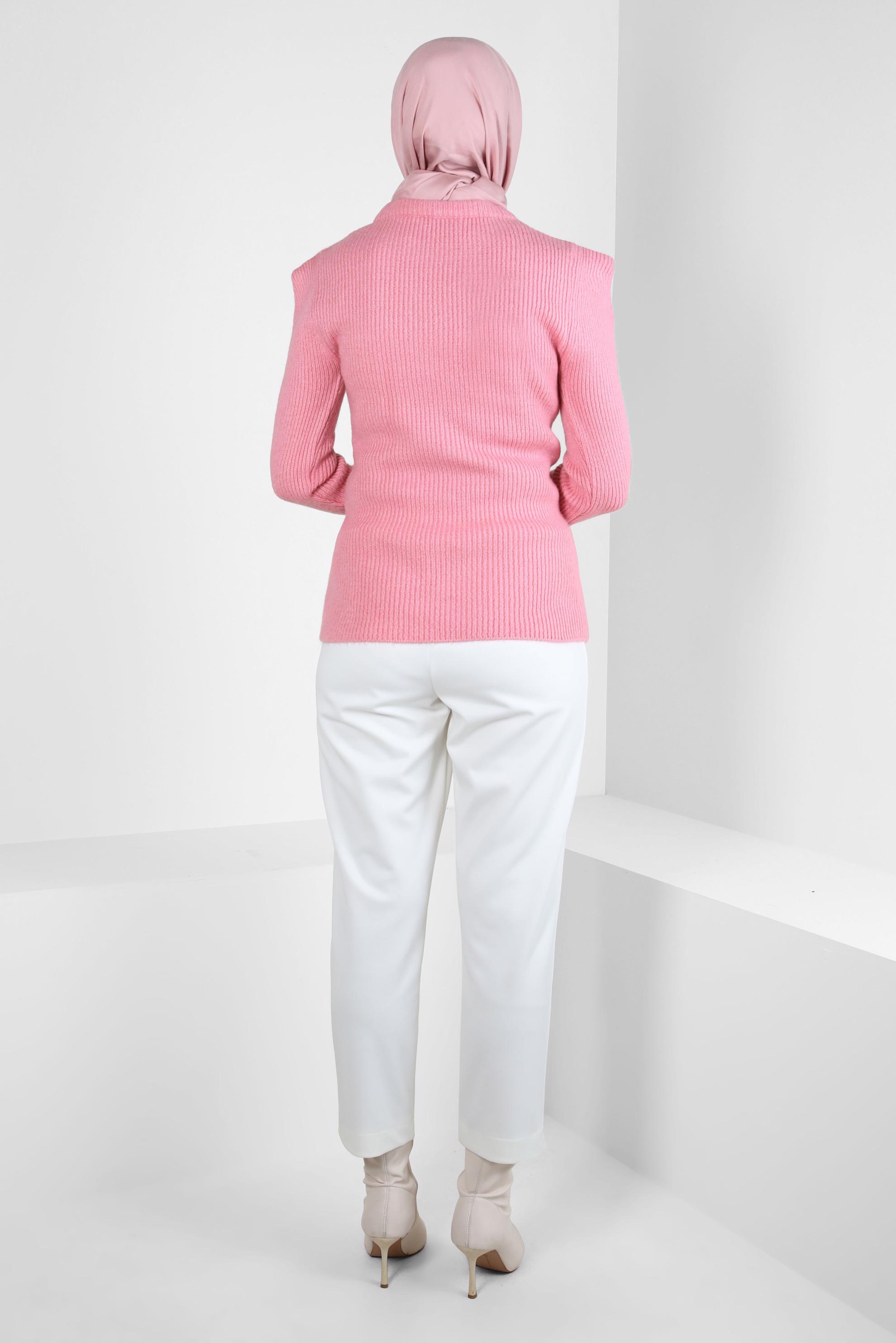 Tesettür giyim PUDRA VATKA GÖRÜNÜMLÜ TRİKO KAZAK 43192 