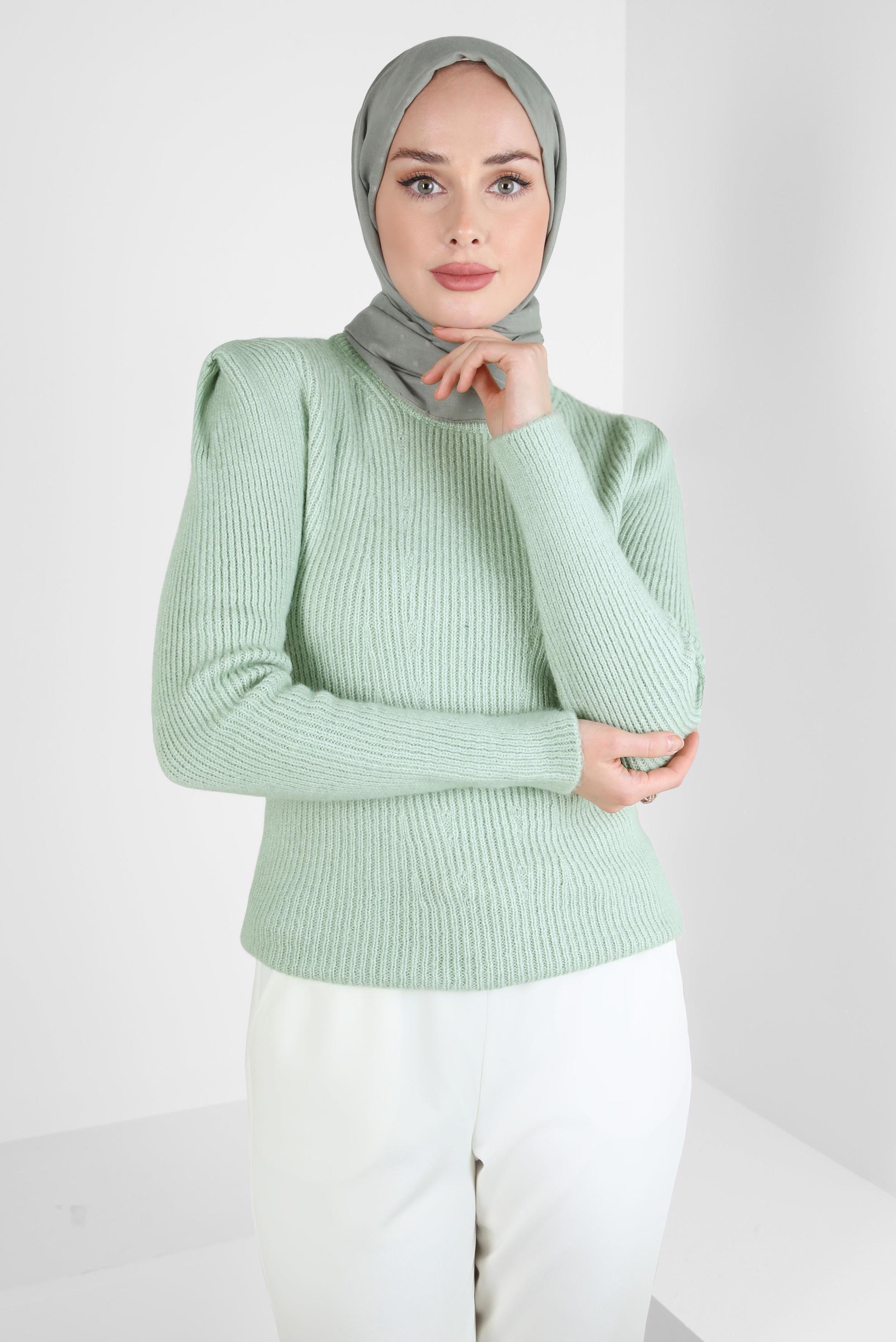 Hijab clothing GREEN PADDING LOOKING KNITWEAR SWEATER 43192 