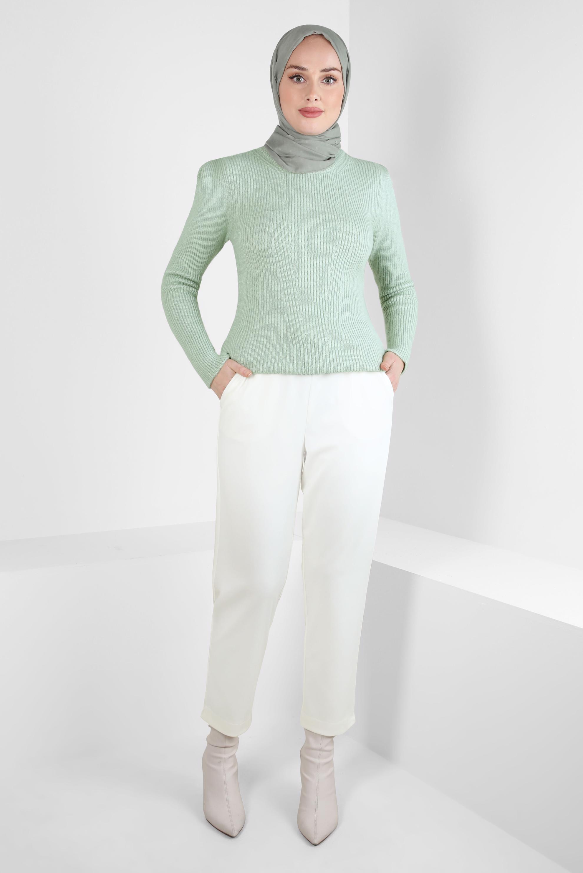 Hijab clothing GREEN PADDING LOOKING KNITWEAR SWEATER 43192 