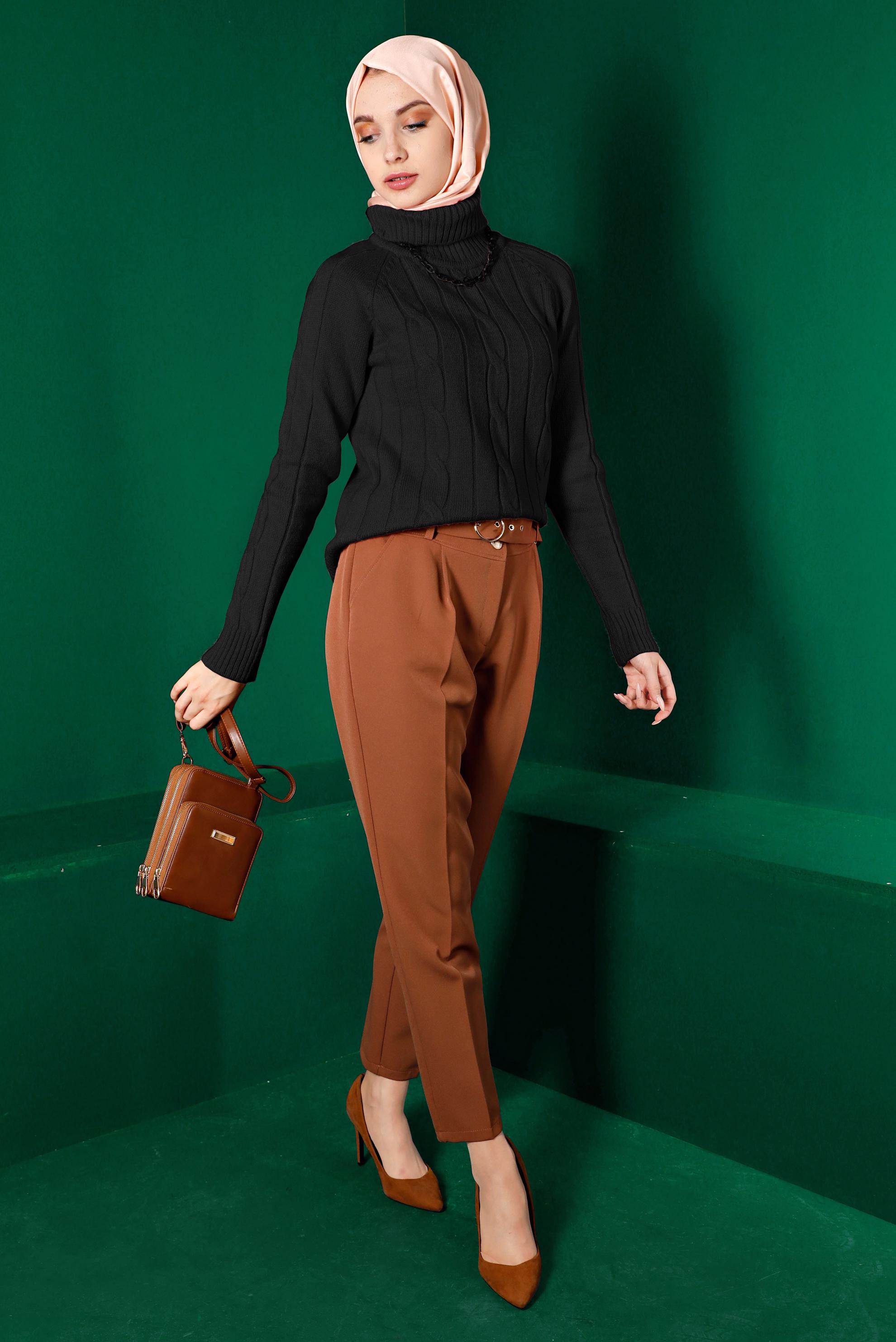 Tesettür giyim SİYAH ÖRGÜ DESENLİ TRİKO KAZAK 43193 