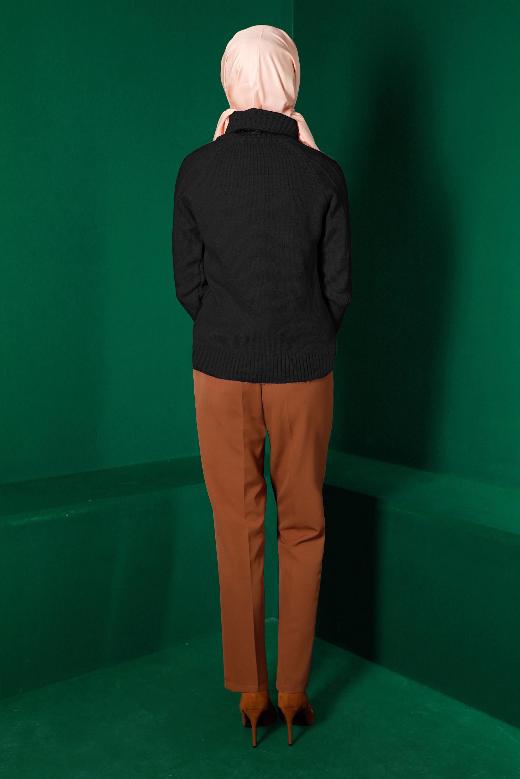 Tesettür giyim SİYAH ÖRGÜ DESENLİ TRİKO KAZAK 43193 