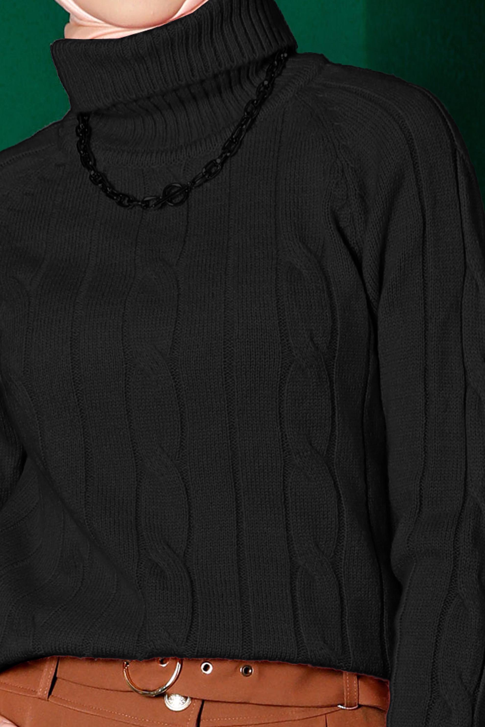 Tesettür giyim SİYAH ÖRGÜ DESENLİ TRİKO KAZAK 43193 