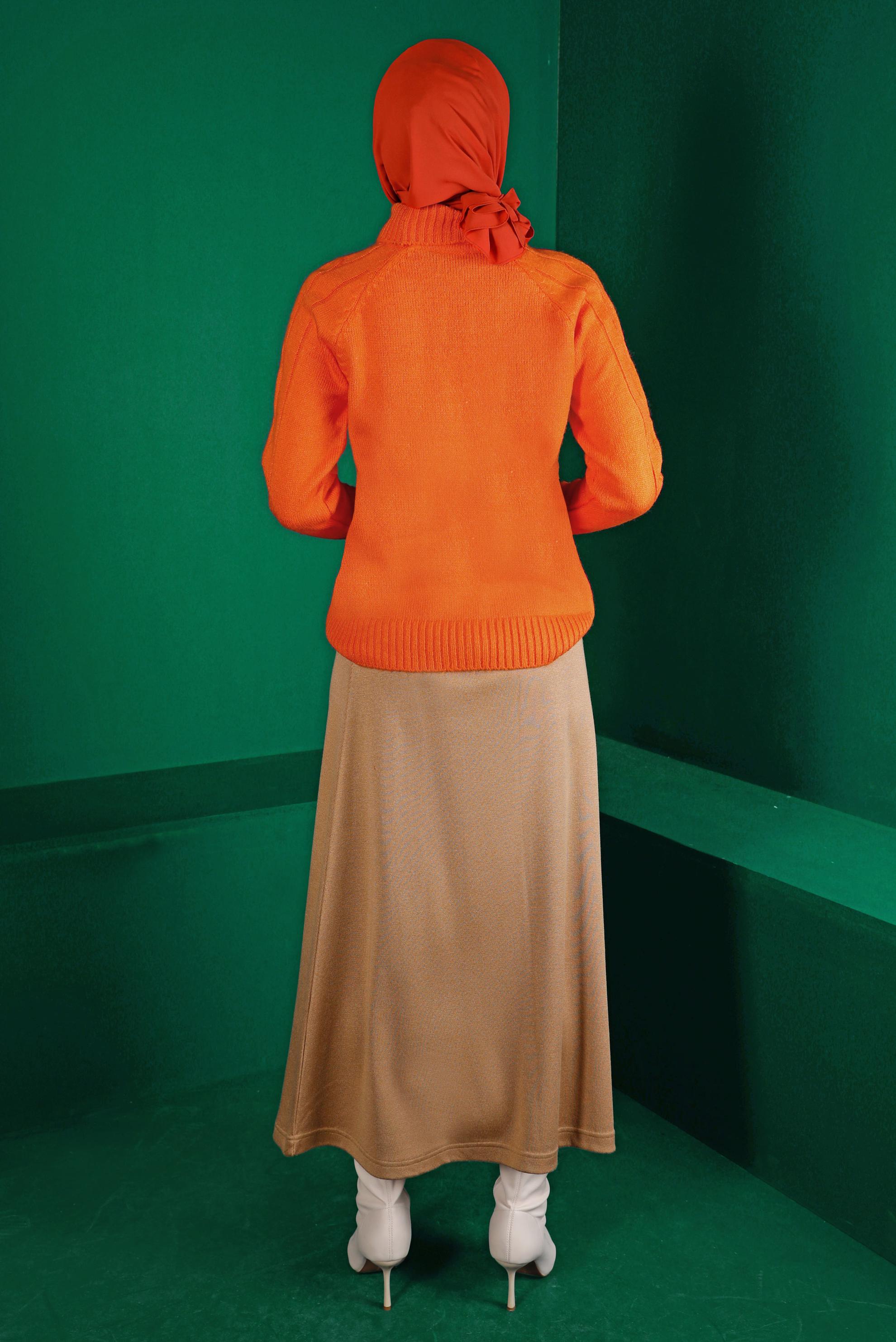 Tesettür giyim TURUNCU ÖRGÜ DESENLİ TRİKO KAZAK 43193 