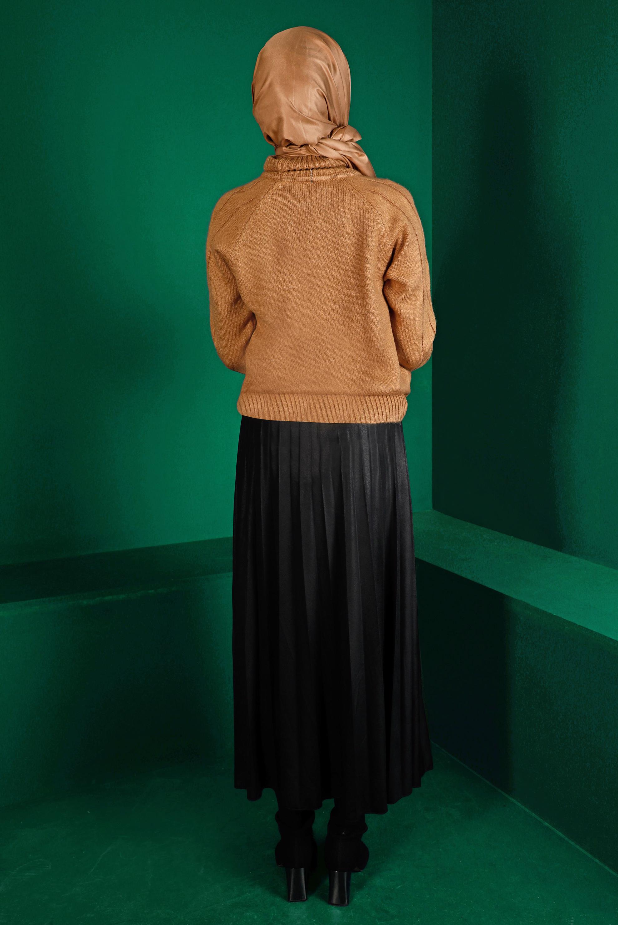 Tesettür giyim KAHVE ÖRGÜ DESENLİ TRİKO KAZAK 43193 