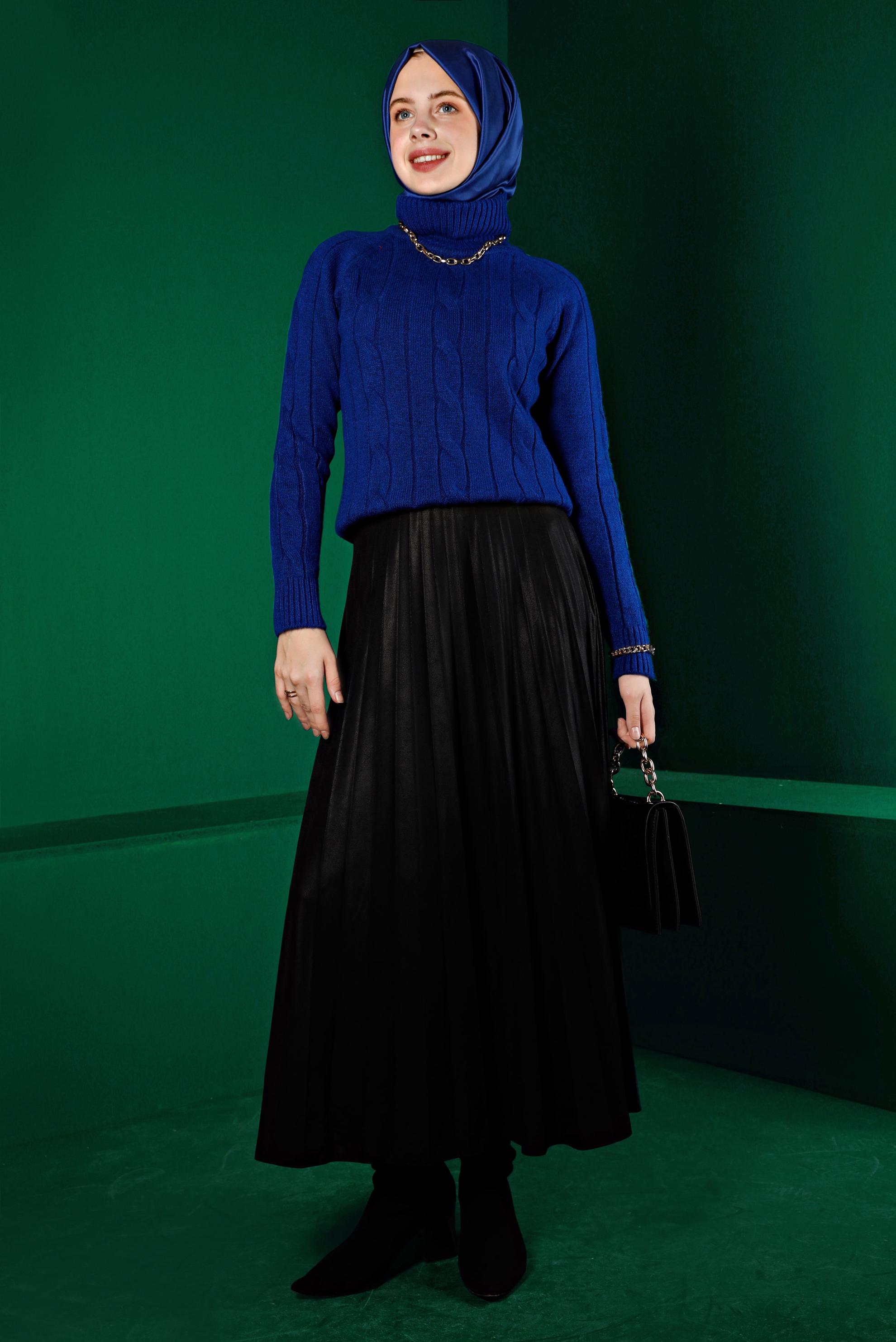 Tesettür giyim LACİVERT ÖRGÜ DESENLİ TRİKO KAZAK 43193 