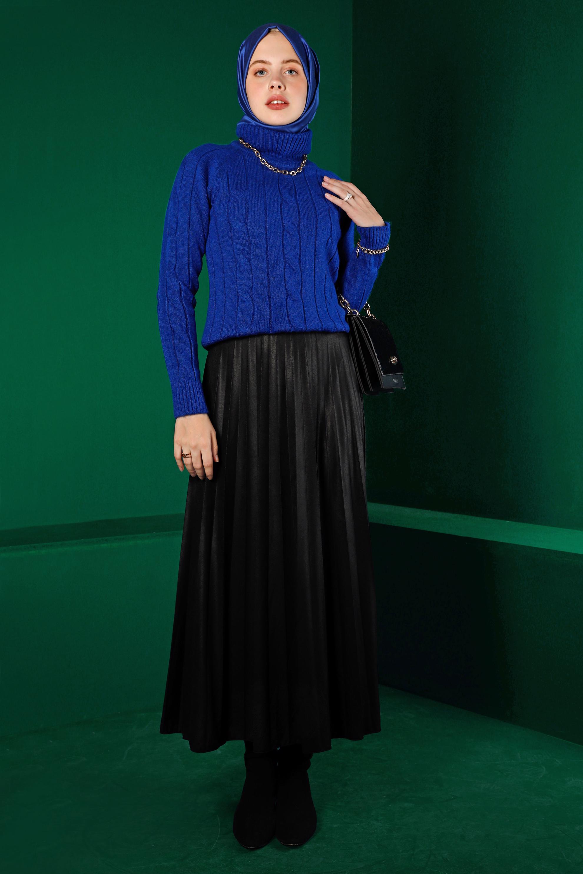 Tesettür giyim LACİVERT ÖRGÜ DESENLİ TRİKO KAZAK 43193 