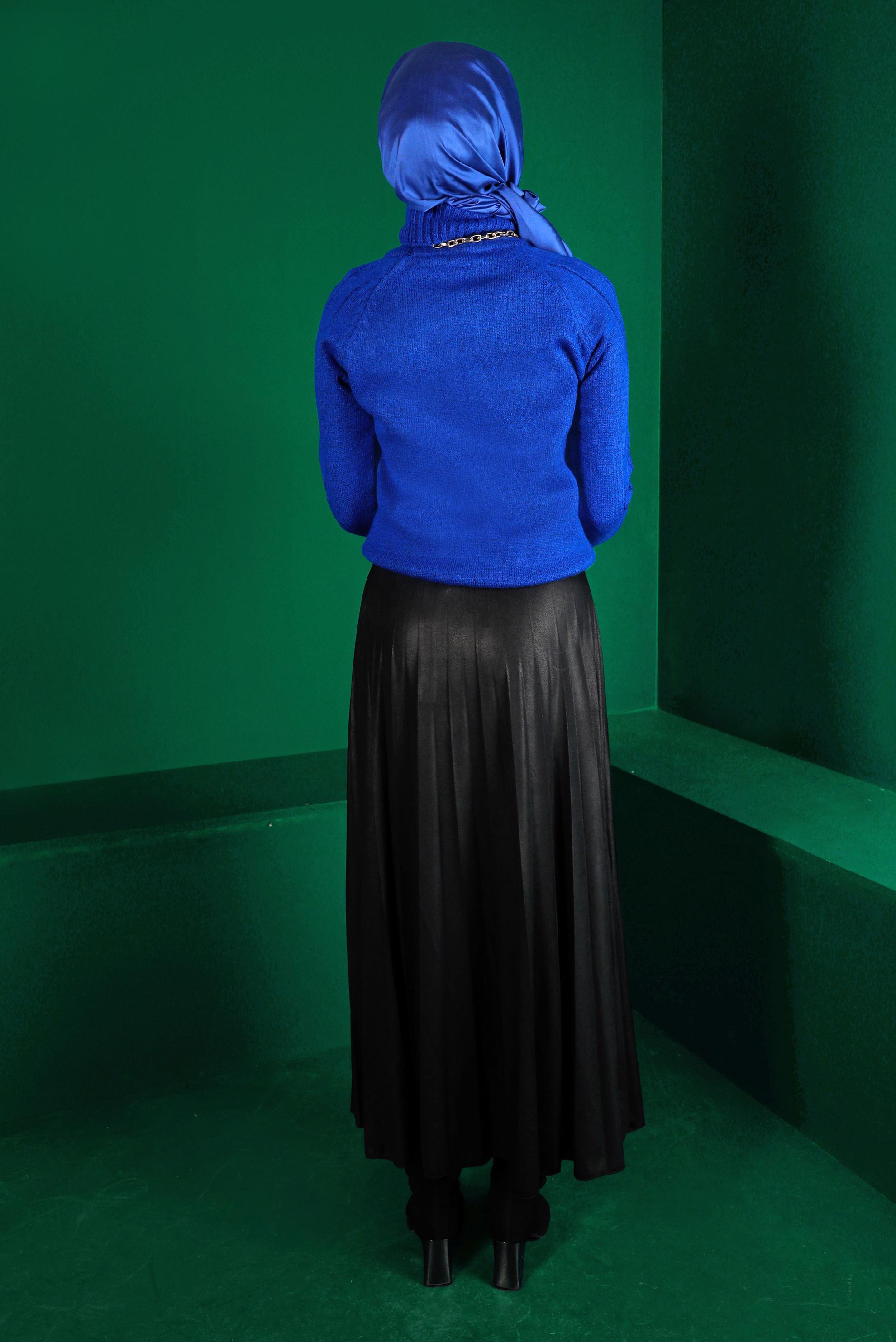 Tesettür giyim LACİVERT ÖRGÜ DESENLİ TRİKO KAZAK 43193 