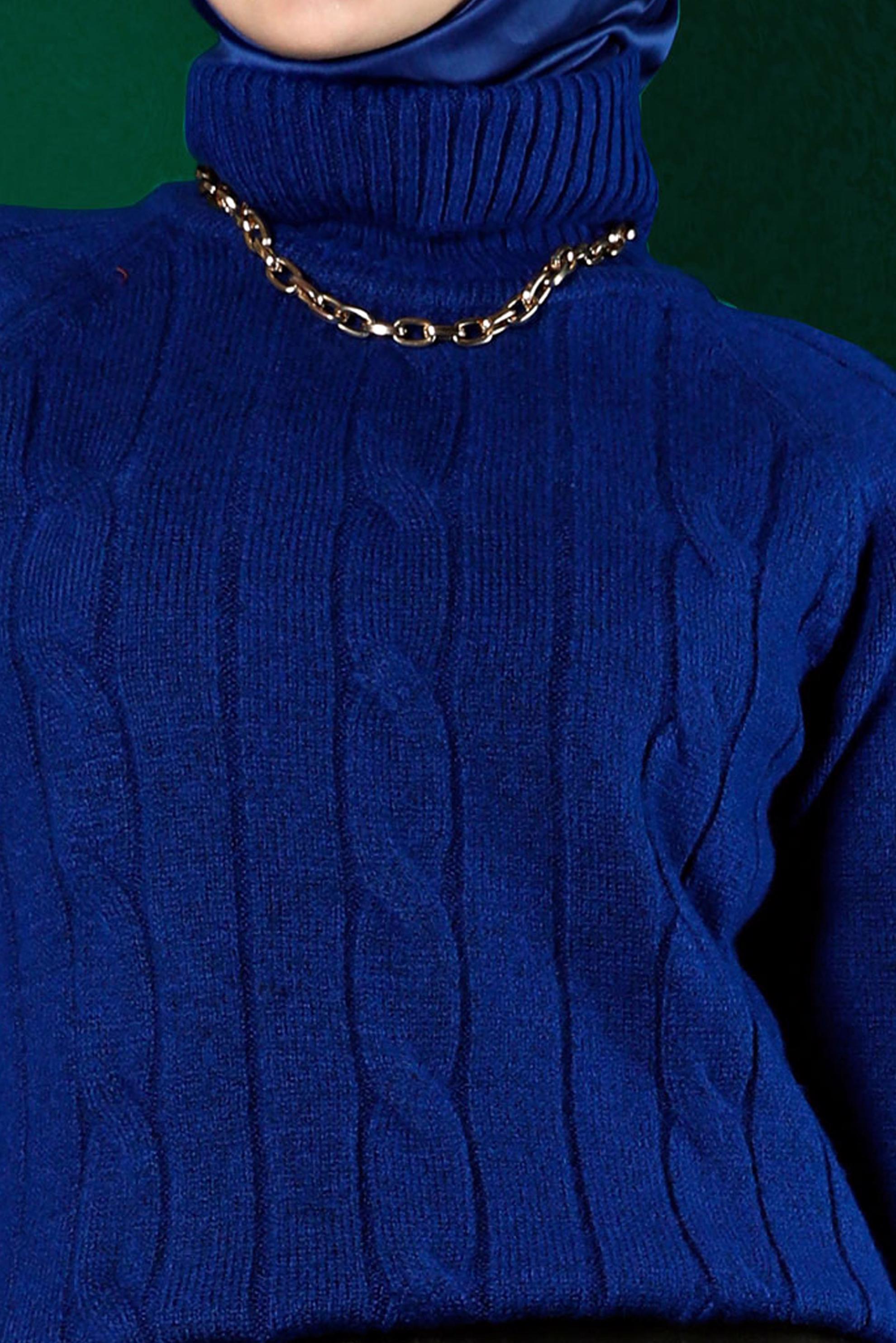 Tesettür giyim LACİVERT ÖRGÜ DESENLİ TRİKO KAZAK 43193 