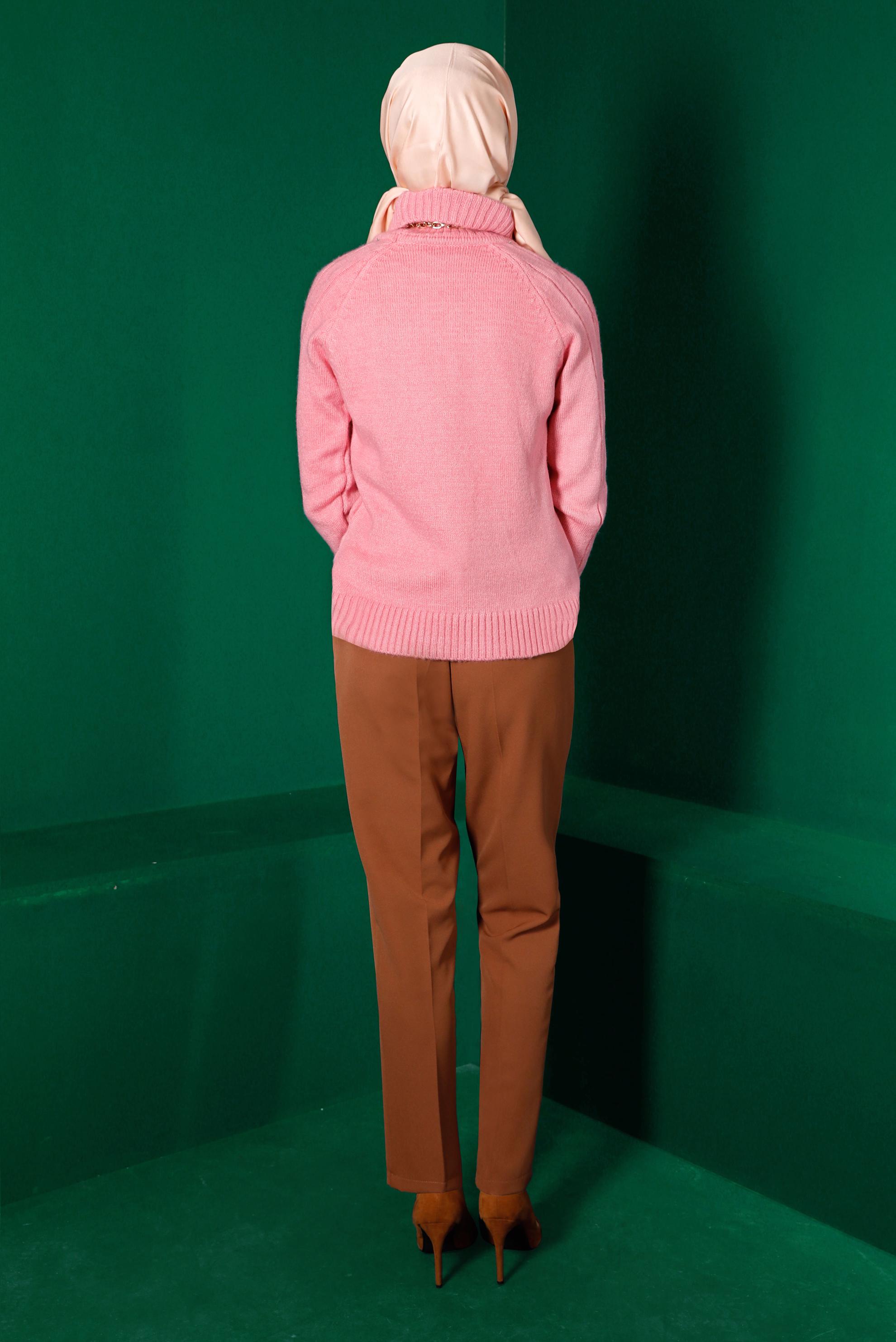 Tesettür giyim PUDRA ÖRGÜ DESENLİ TRİKO KAZAK 43193 