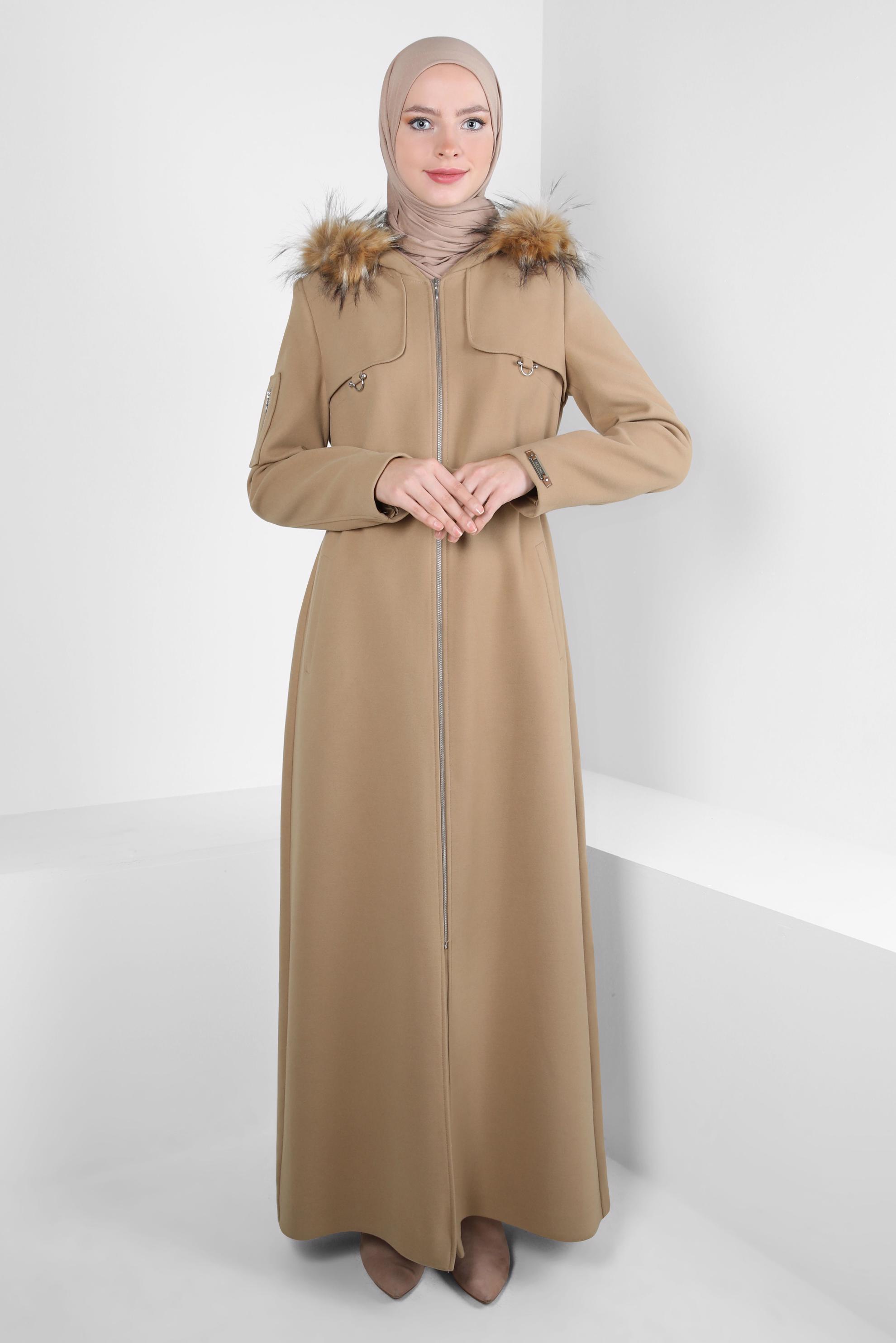 Vêtements hijab BRUN MANTEAU À CAPUCHE 90235