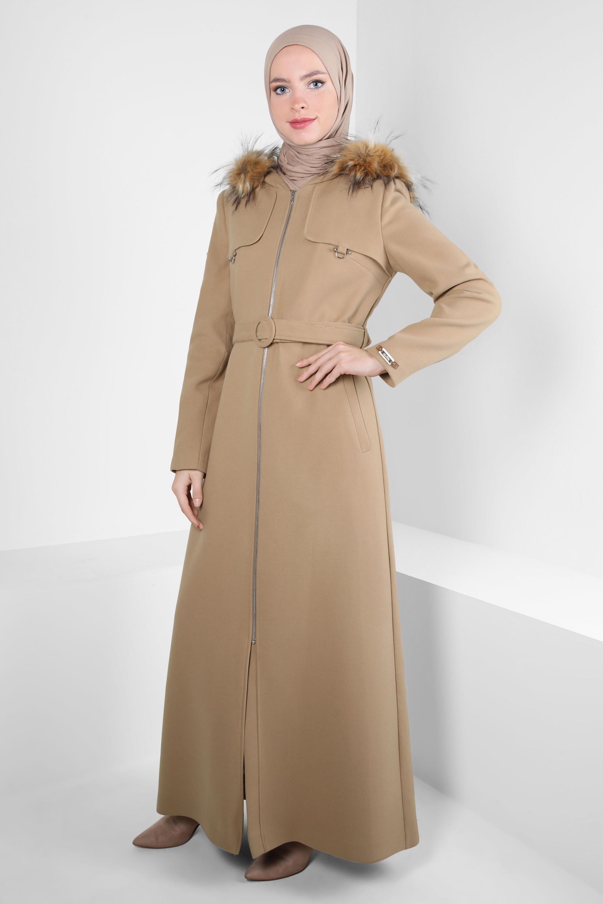 Vêtements hijab BRUN MANTEAU À CAPUCHE 90235