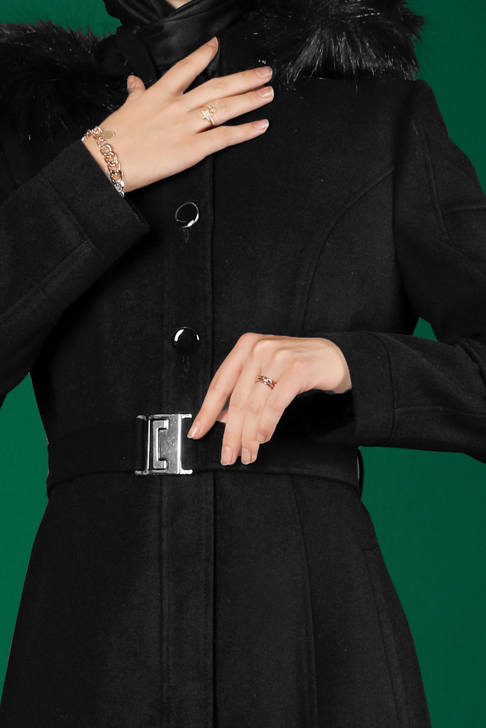 Vêtements hijab NOIR MANTEAU À BOUTONS ET CEINTURE 90276