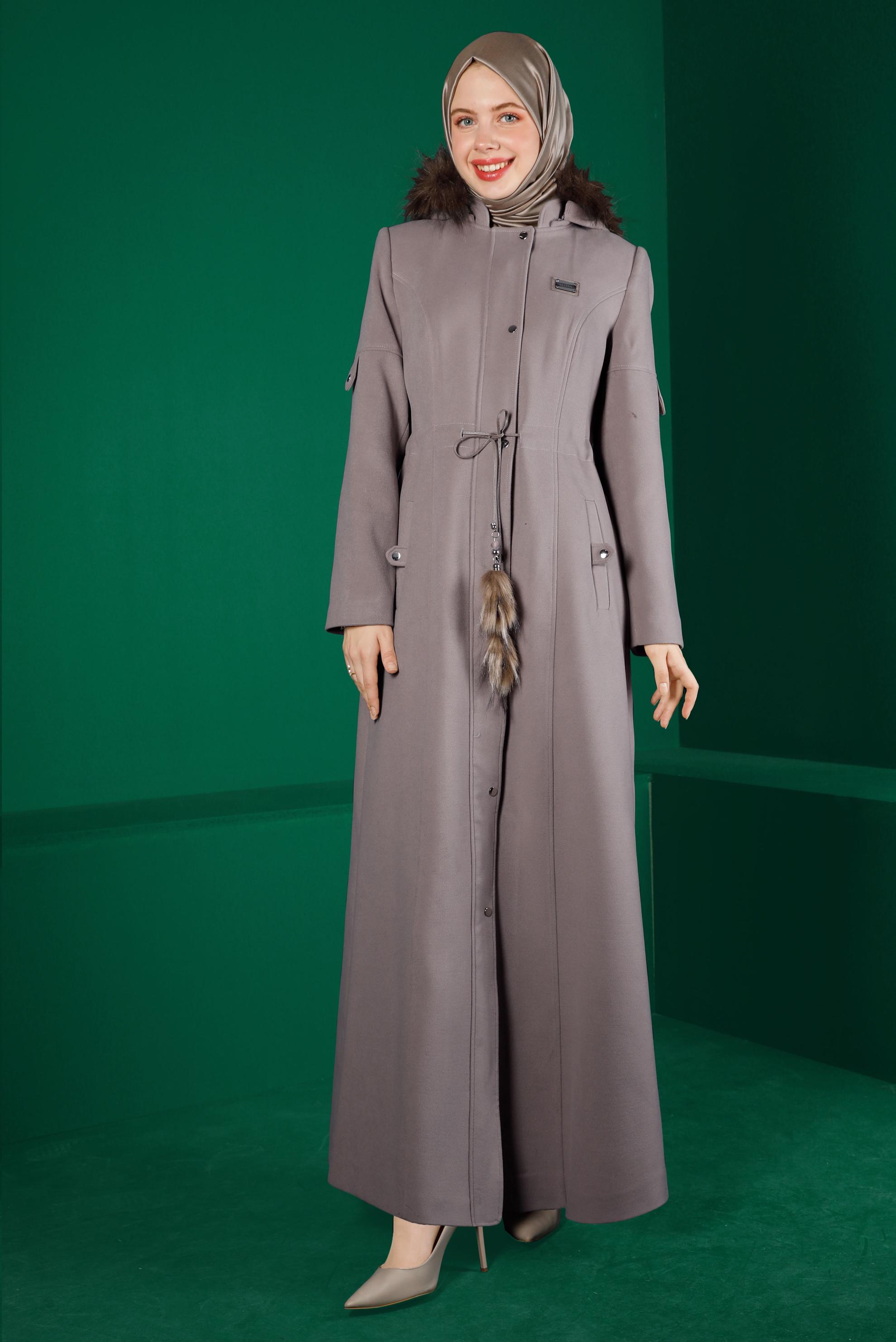 Vêtements hijab VISON MANTEAU À CAPUCHE À TAILLE SMOCKÉE 90311