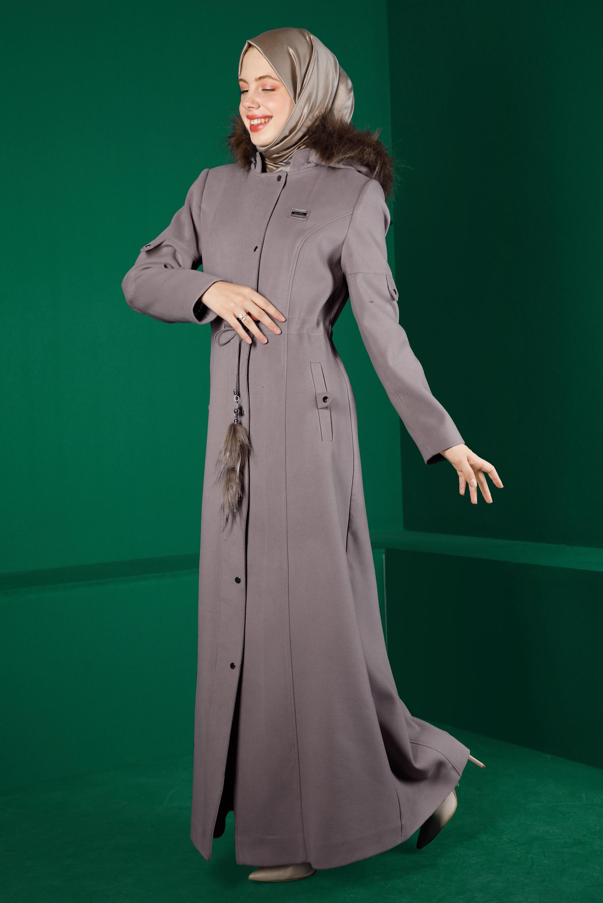 Vêtements hijab VISON MANTEAU À CAPUCHE À TAILLE SMOCKÉE 90311