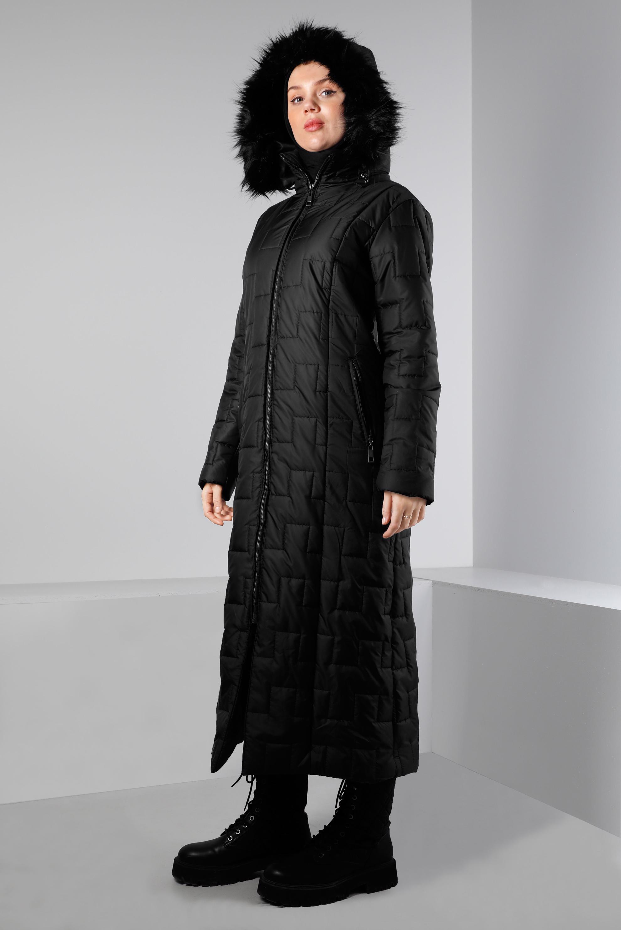 Vêtements hijab NOIR MANTEAU REMBOURRÉ ZIPPÉ À CAPUCHE FOURRURE 90316