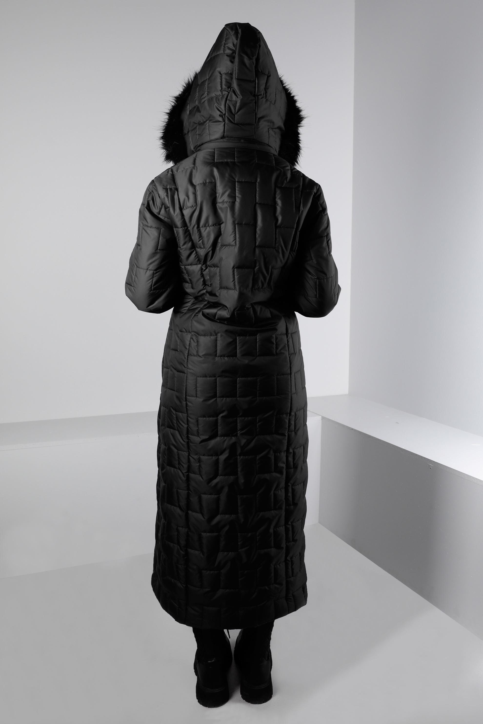 Vêtements hijab NOIR MANTEAU REMBOURRÉ ZIPPÉ À CAPUCHE FOURRURE 90316