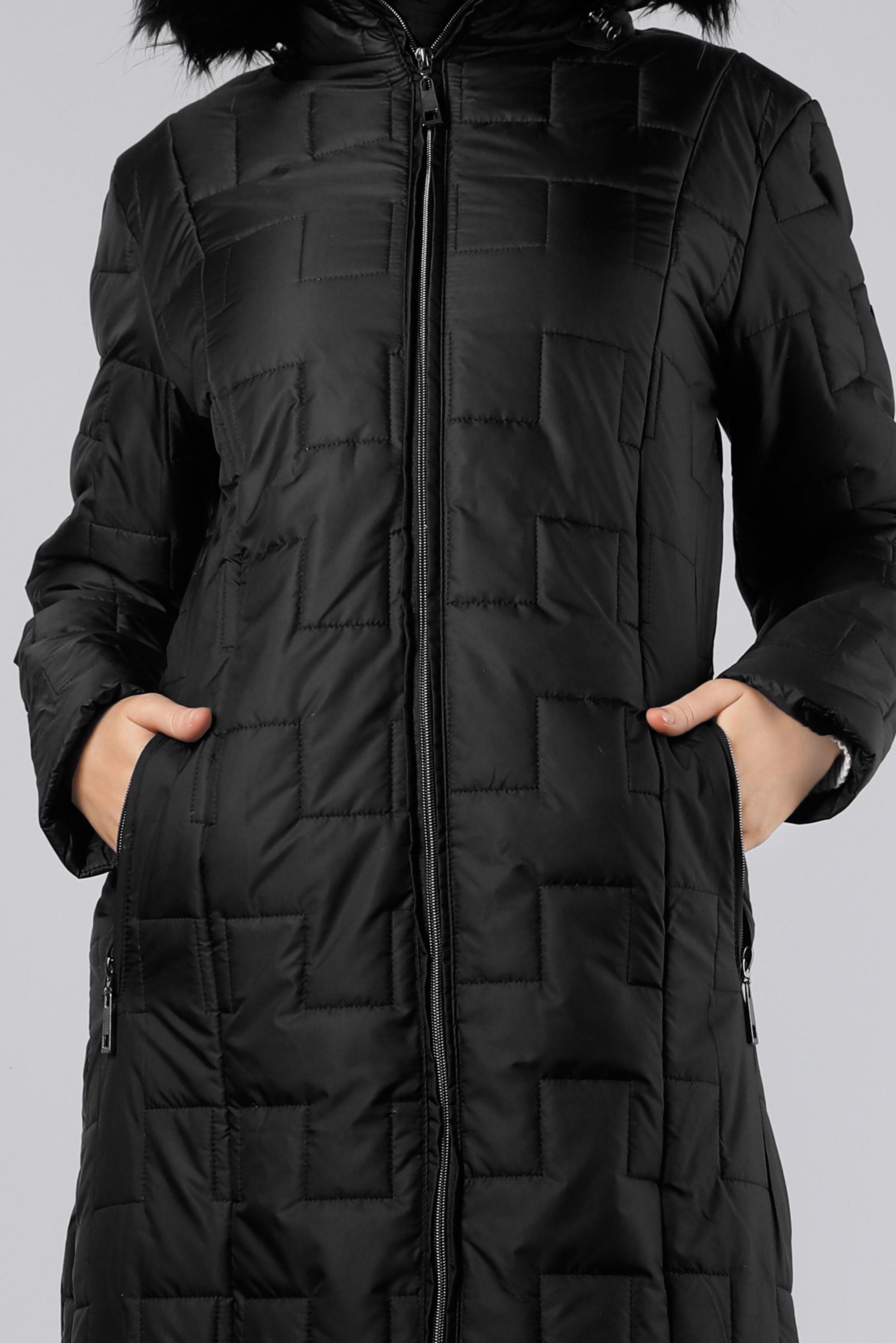 Vêtements hijab NOIR MANTEAU REMBOURRÉ ZIPPÉ À CAPUCHE FOURRURE 90316