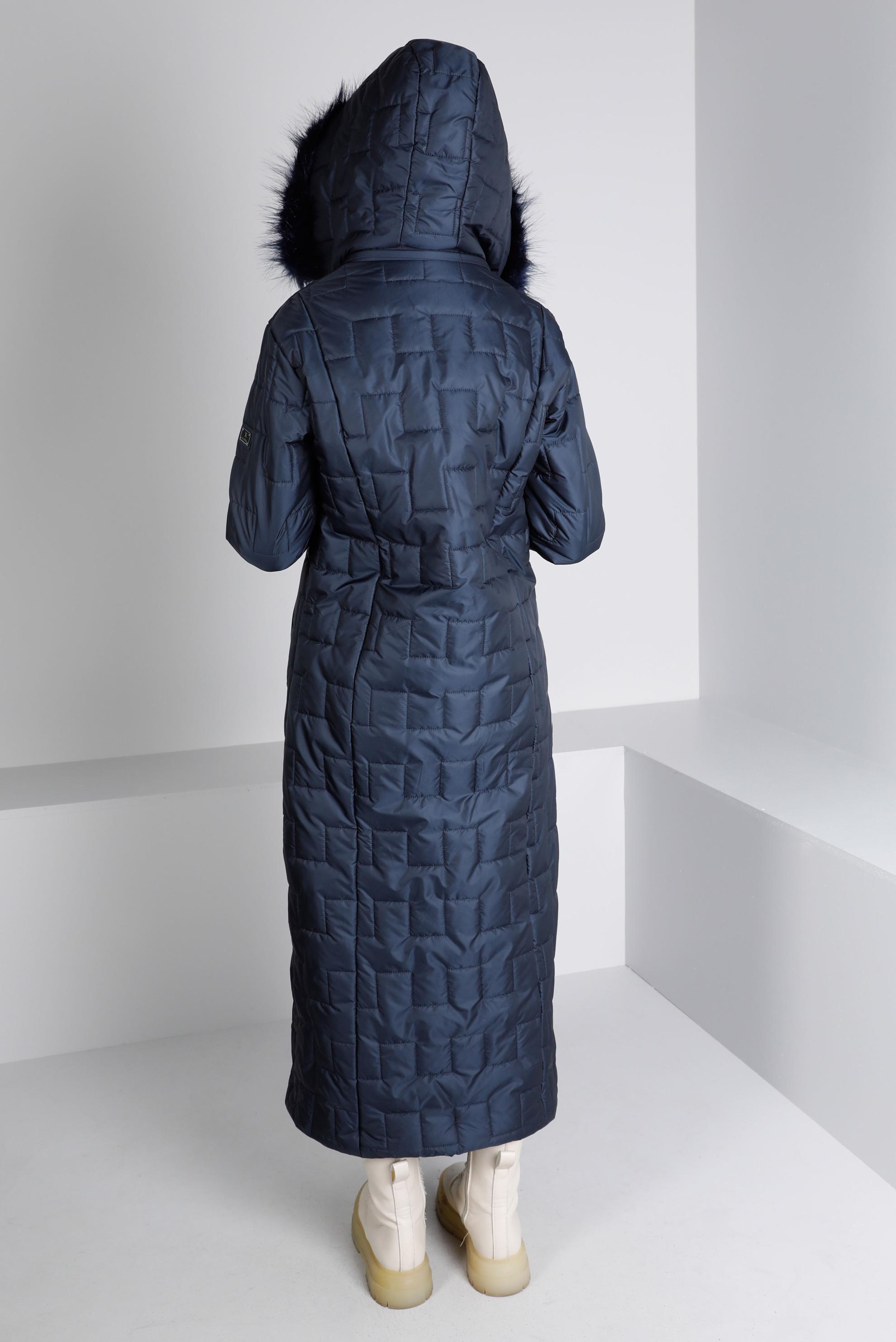 Vêtements hijab BLEU MARINE MANTEAU REMBOURRÉ ZIPPÉ À CAPUCHE FOURRURE 90316