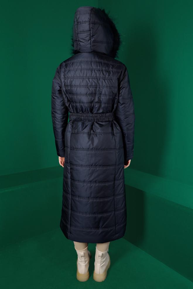 Hijab clothing NAVY BLUE FURRY HOODED FURRY COAT 90321  - ALVİNA