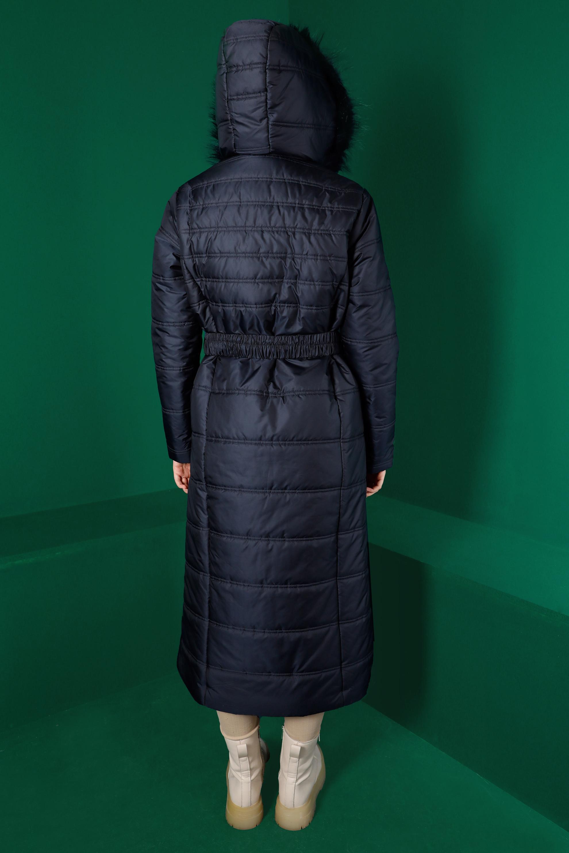 Tesettür giyim LACİVERT KAPÜŞONU KÜRKLÜ ŞİŞME MANTO 90321 