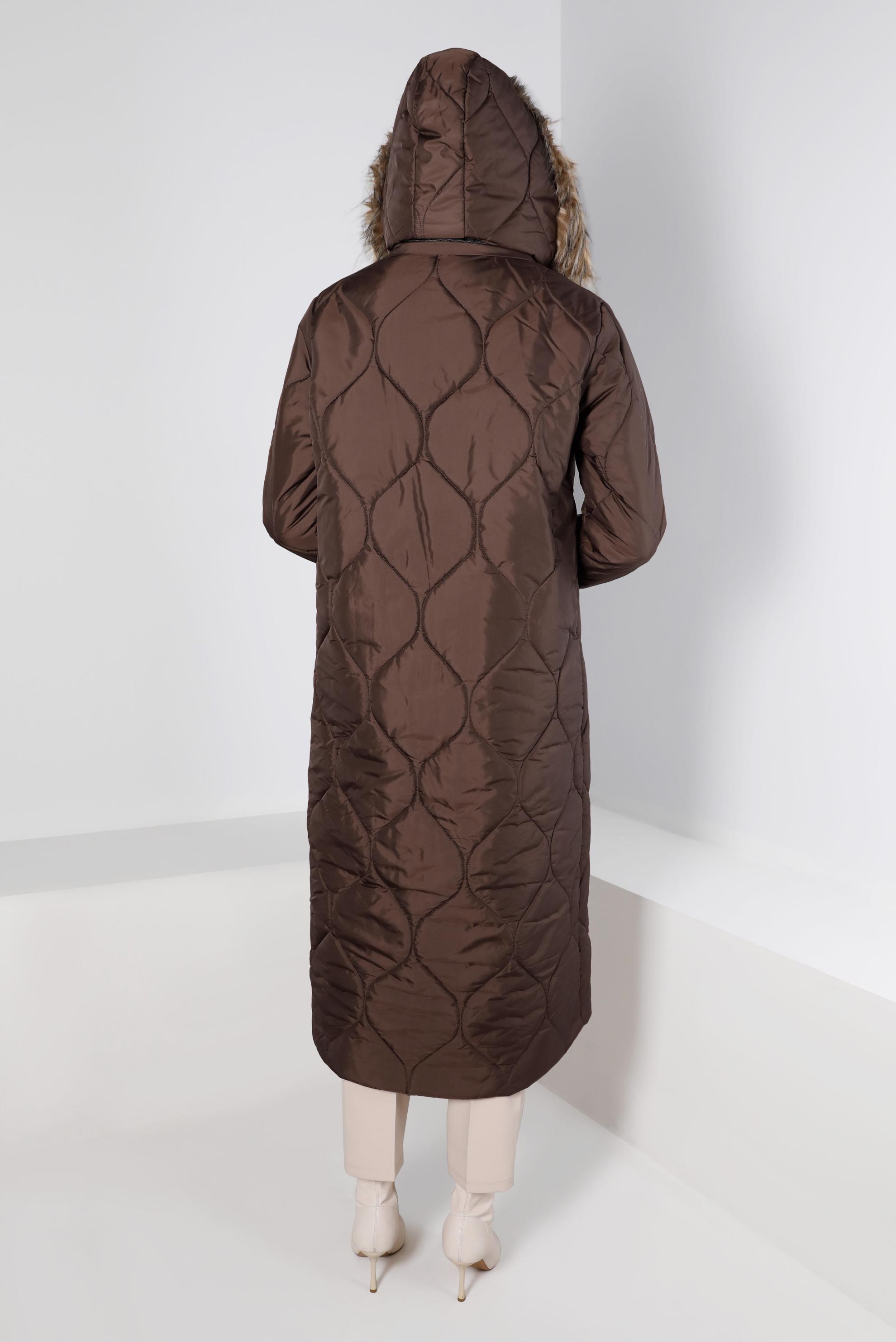 Vêtements hijab BRUN MANTEAU REMBOURRÉ GRANDE TAILLE À CAPUCHE FOURRURE 90333