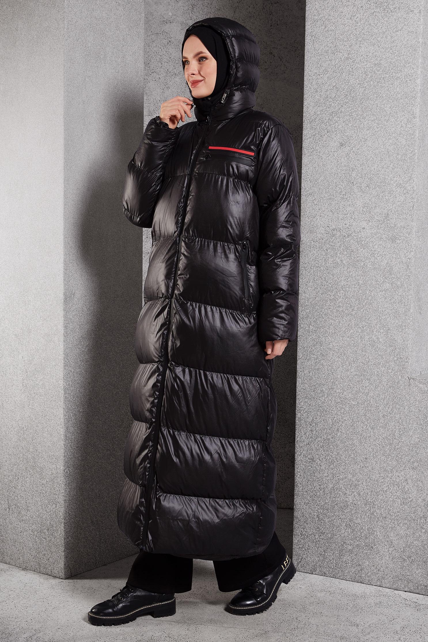 Vêtements hijab NOIR MANTEAU DOUFFANT À CAPUCHE 90389