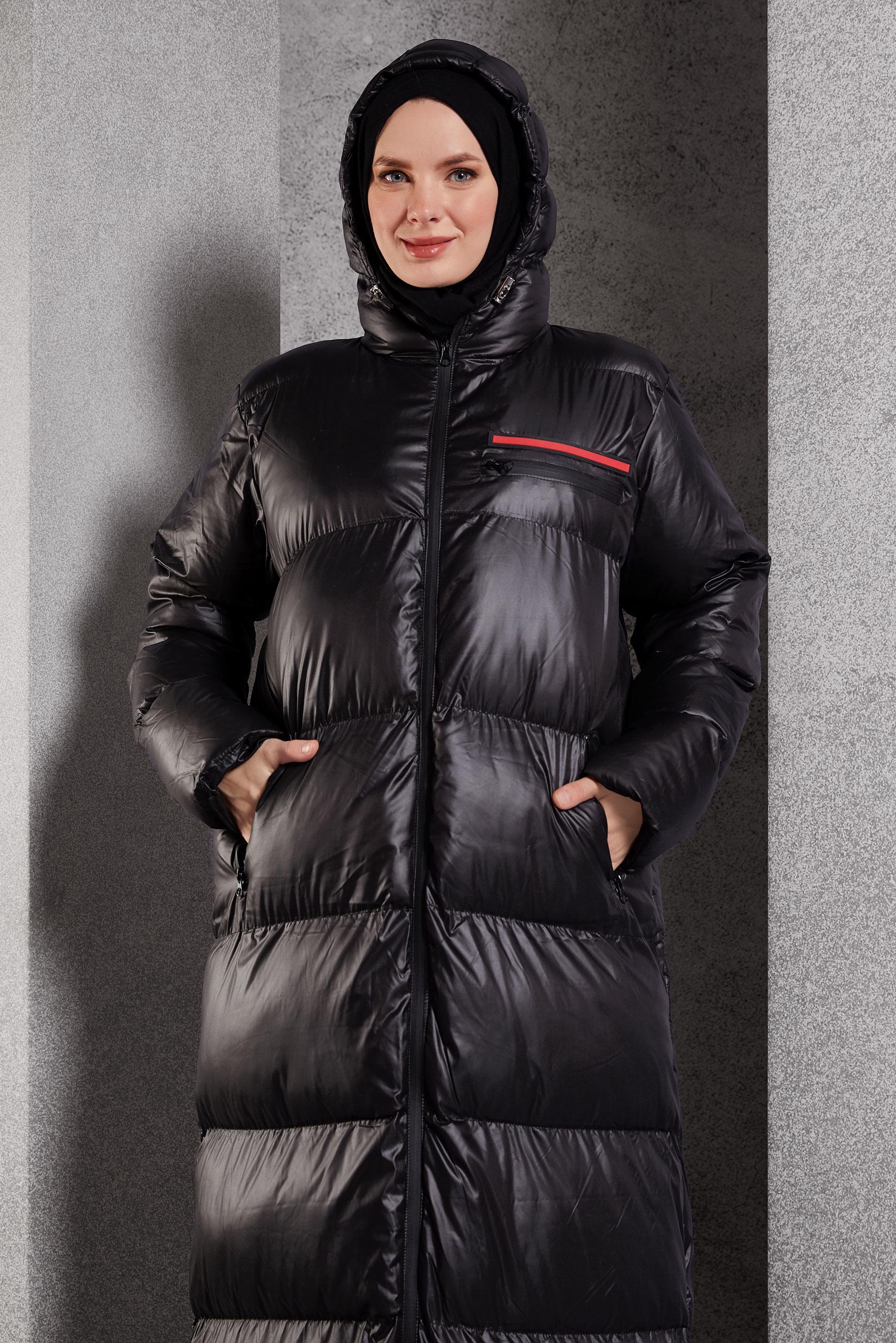 Vêtements hijab NOIR MANTEAU DOUFFANT À CAPUCHE 90389