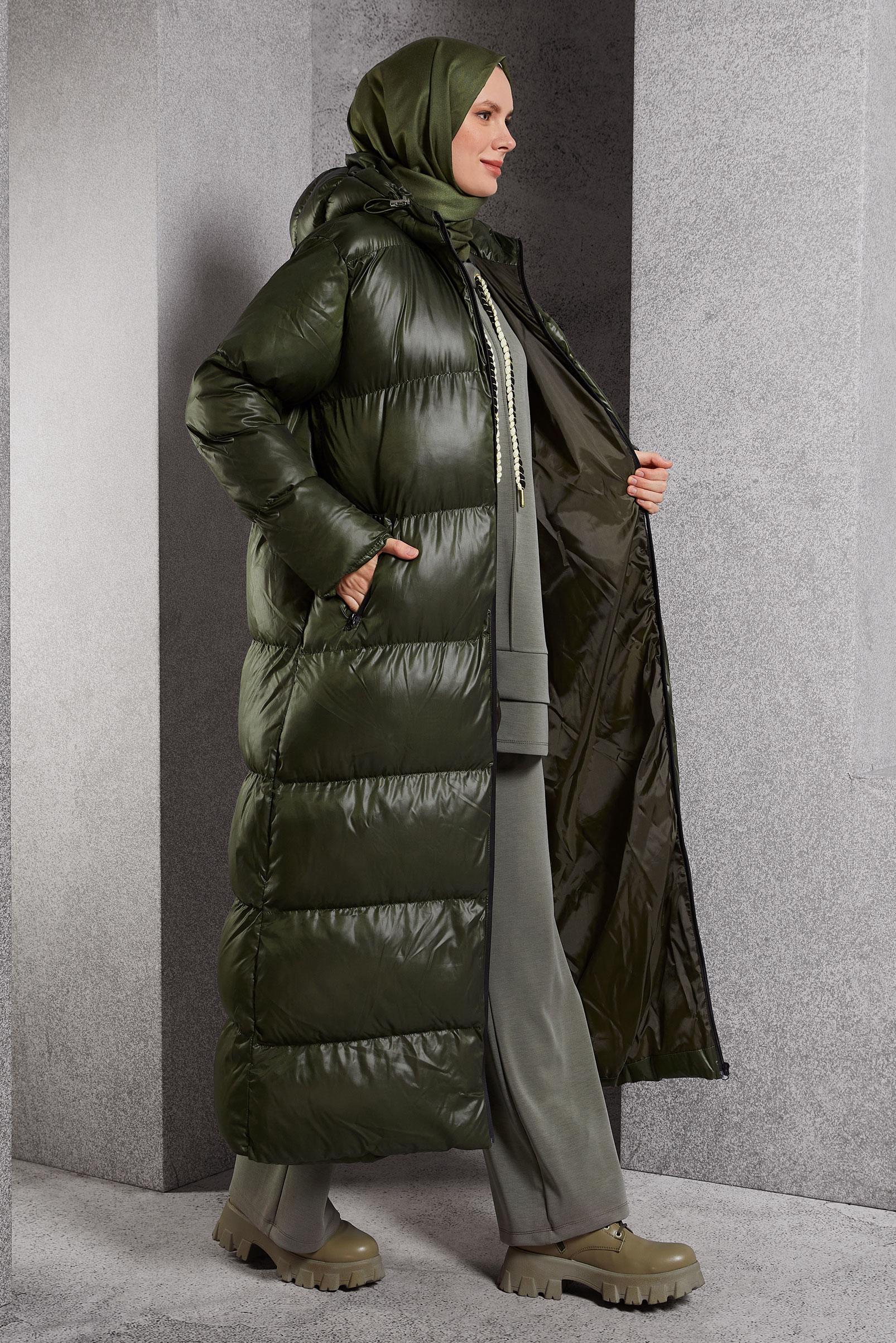 Vêtements hijab KAKI MANTEAU DOUFFANT À CAPUCHE 90389