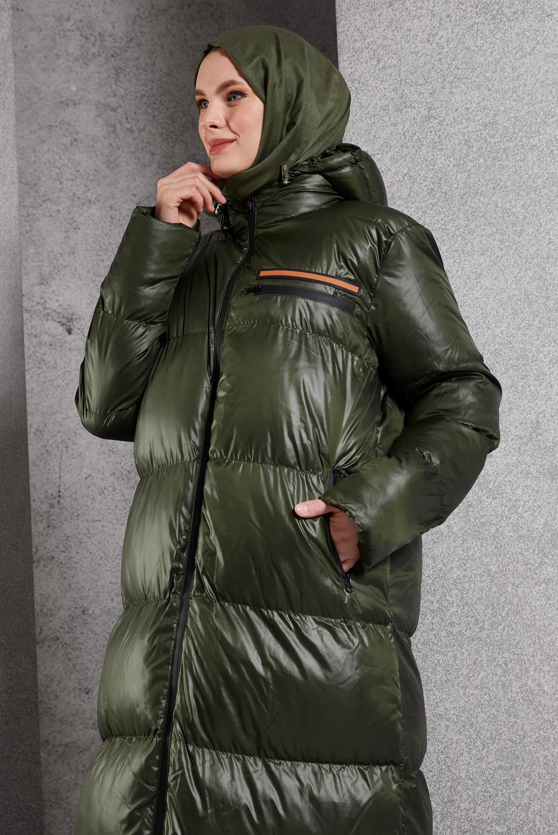 Vêtements hijab KAKI MANTEAU DOUFFANT À CAPUCHE 90389