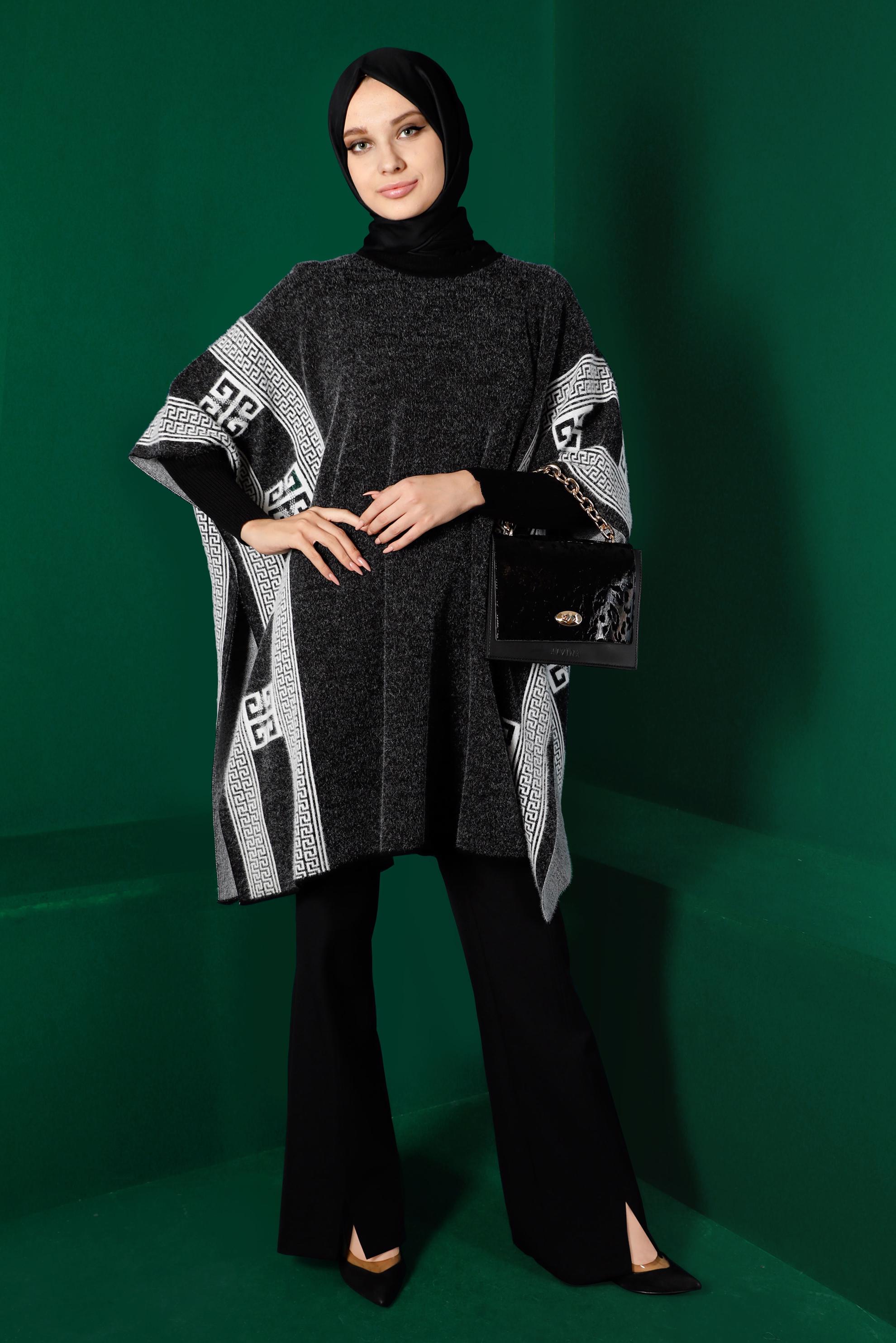 Vêtements hijab NOIR PONCHO EN MAILLE À MANCHES CHAUVE-SOURIS 43206