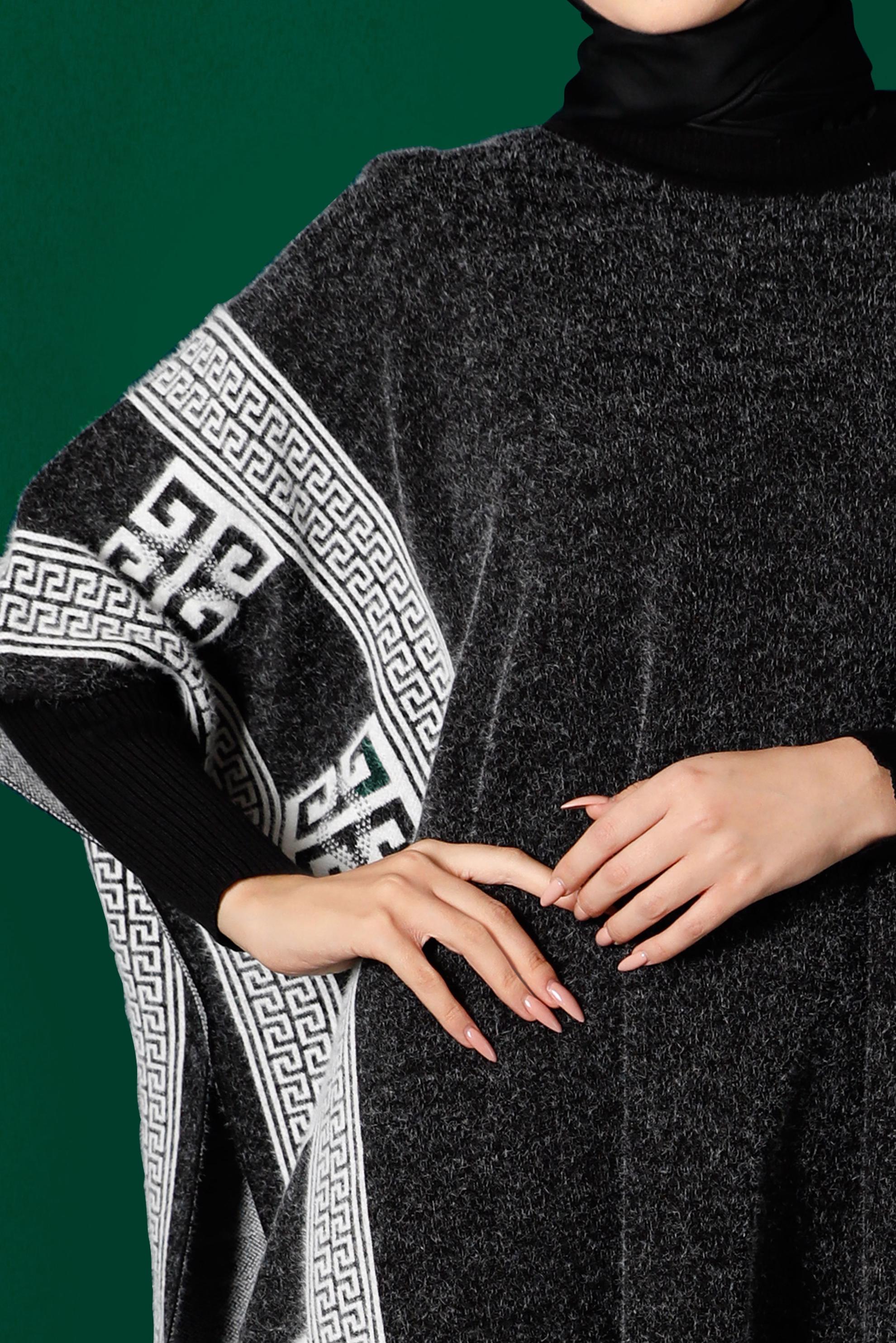 Vêtements hijab NOIR PONCHO EN MAILLE À MANCHES CHAUVE-SOURIS 43206