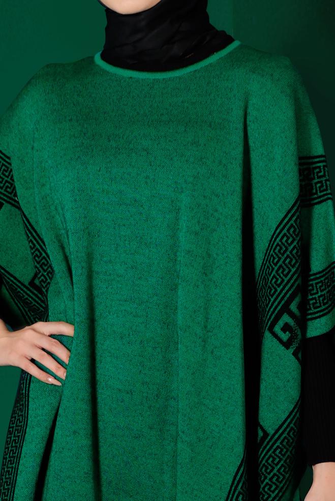 Tesettür giyim YEŞİL YARASA KOL TRİKO PANÇO 43206 - ALVİNA