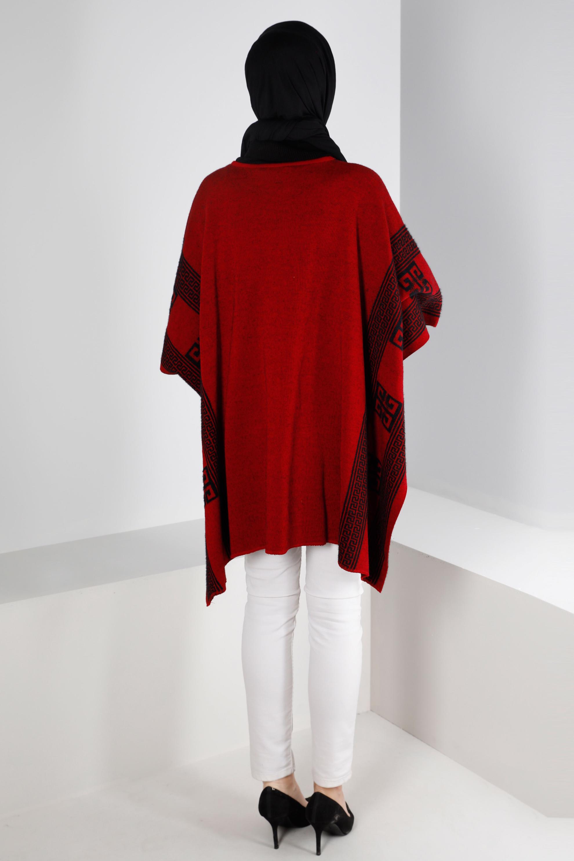 Tesettür giyim BORDO YARASA KOL TRİKO PANÇO 43206