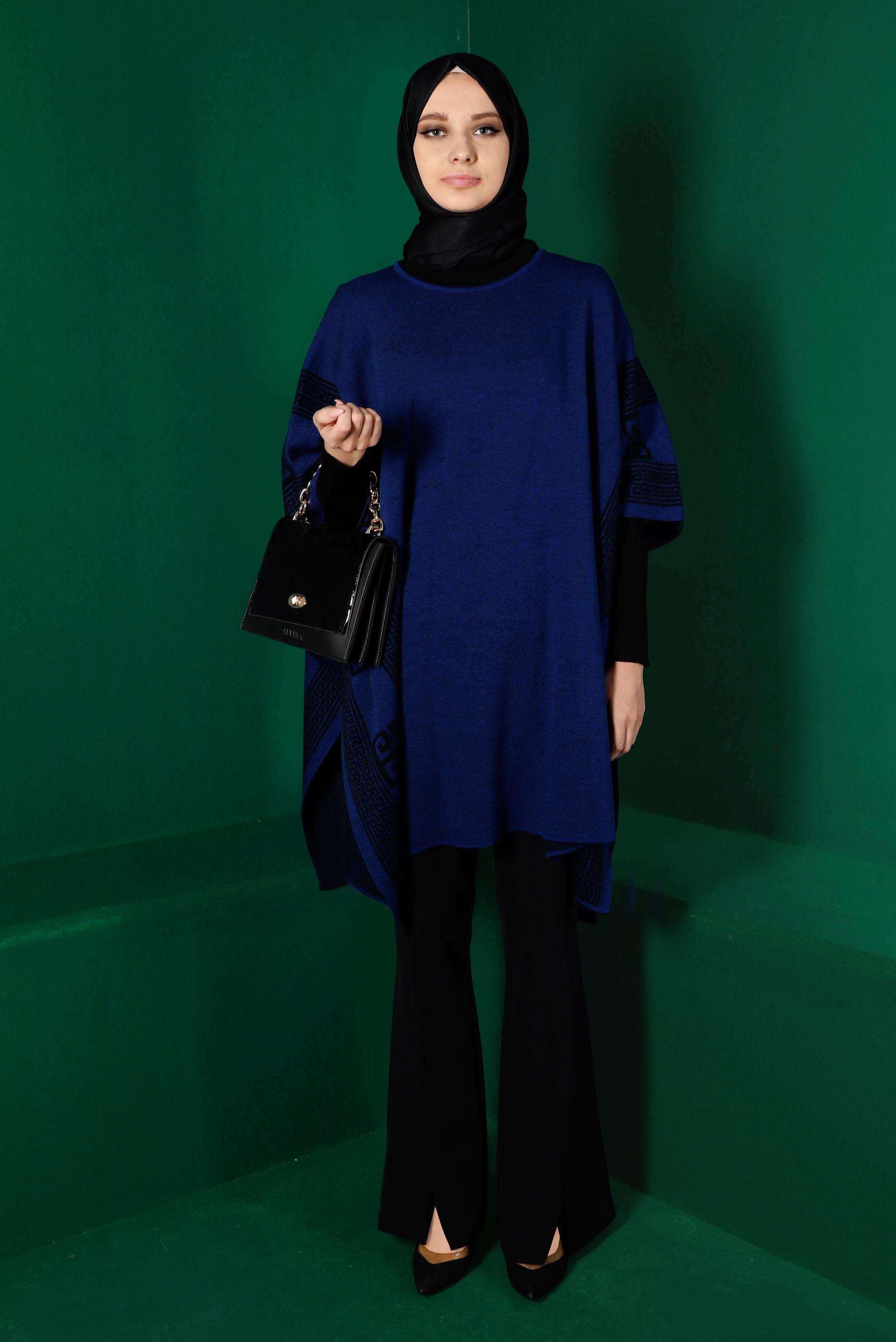 Tesettür giyim MAVİ YARASA KOL TRİKO PANÇO 43206