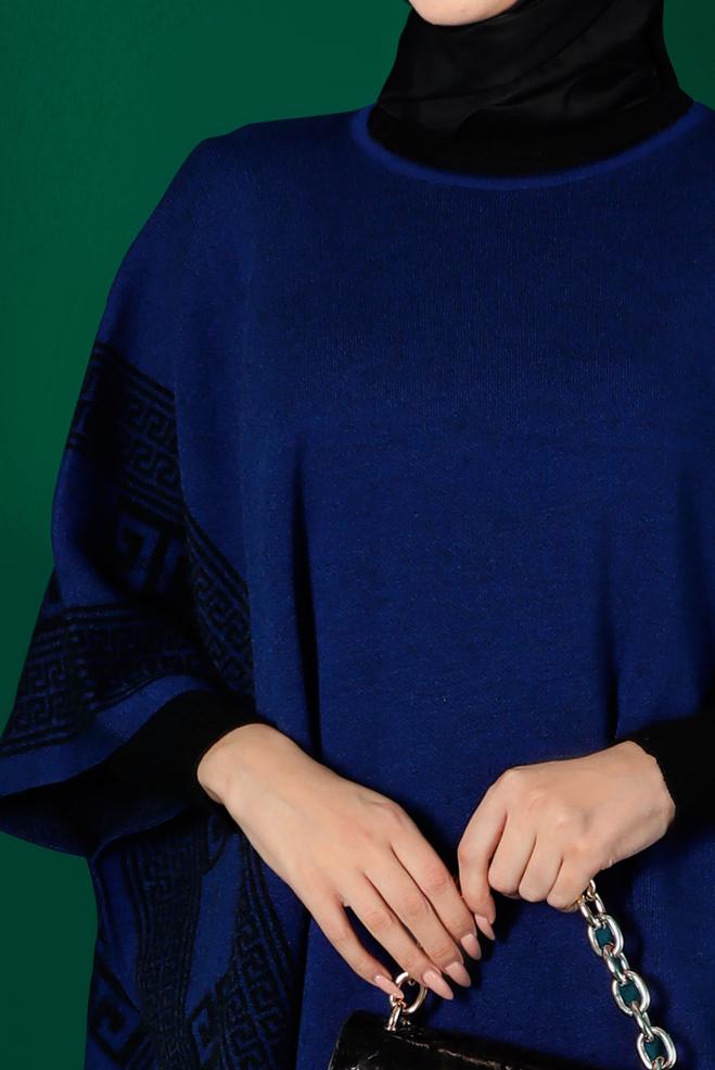 Tesettür giyim MAVİ YARASA KOL TRİKO PANÇO 43206 - ALVİNA